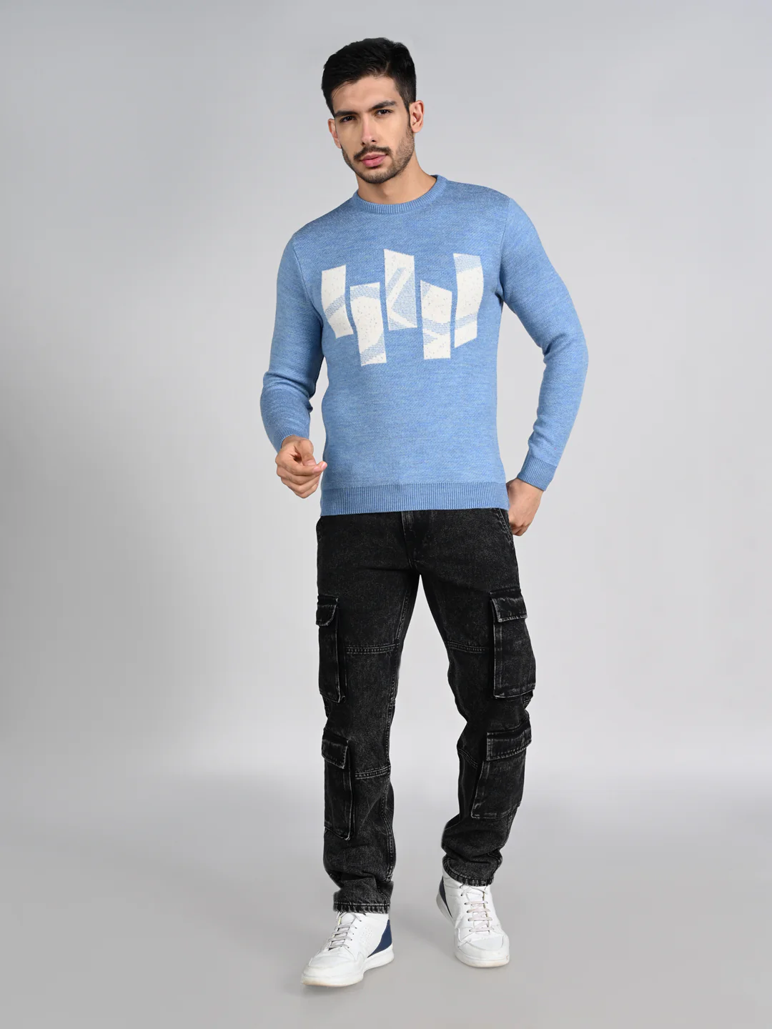 Killer Men Round Neck Light Blue Sweaters - Image 3