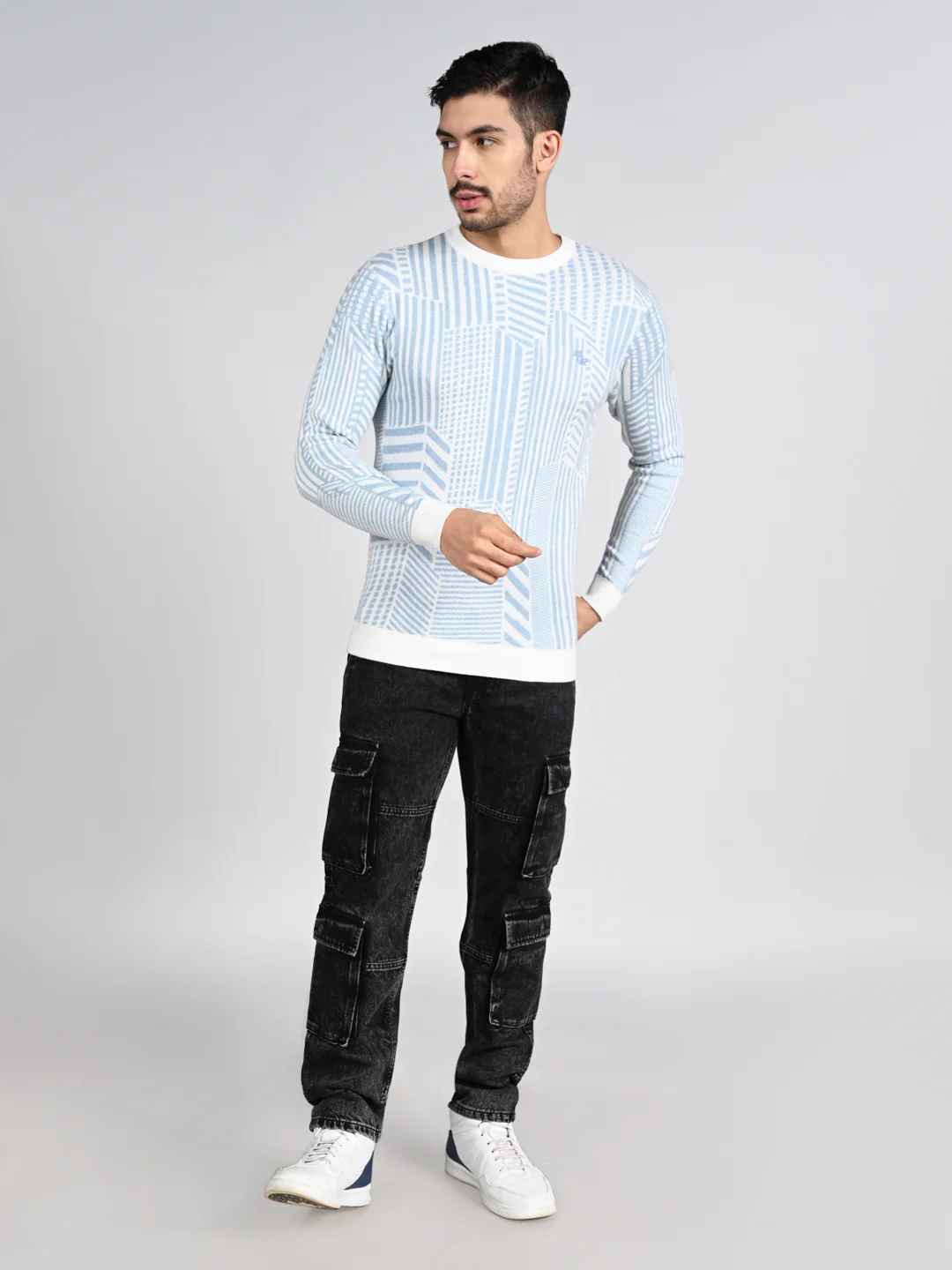 Killer Men Round Neck Light Blue Sweaters - Image 3