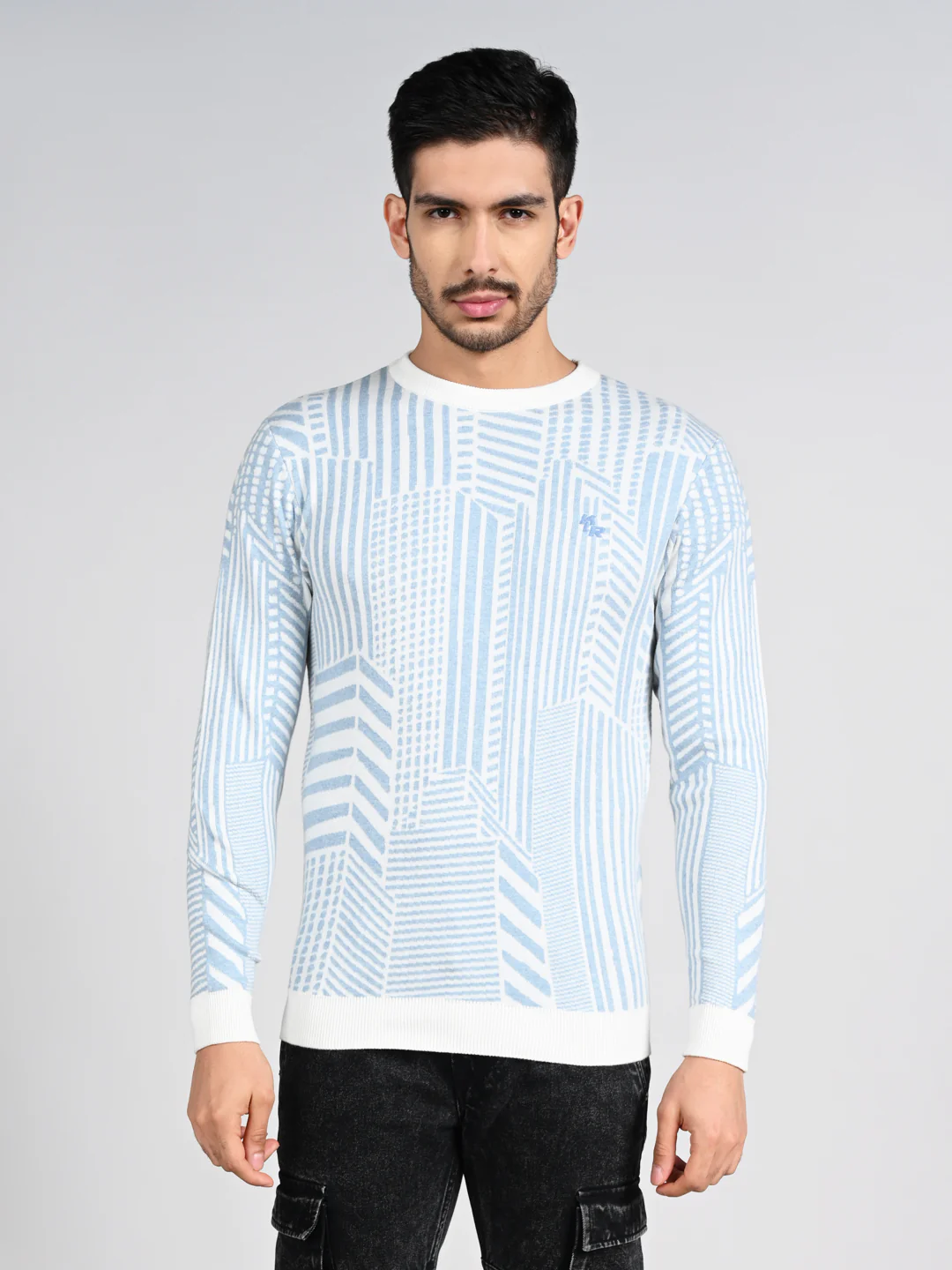 Killer Men Round Neck Light Blue Sweaters - Image 4