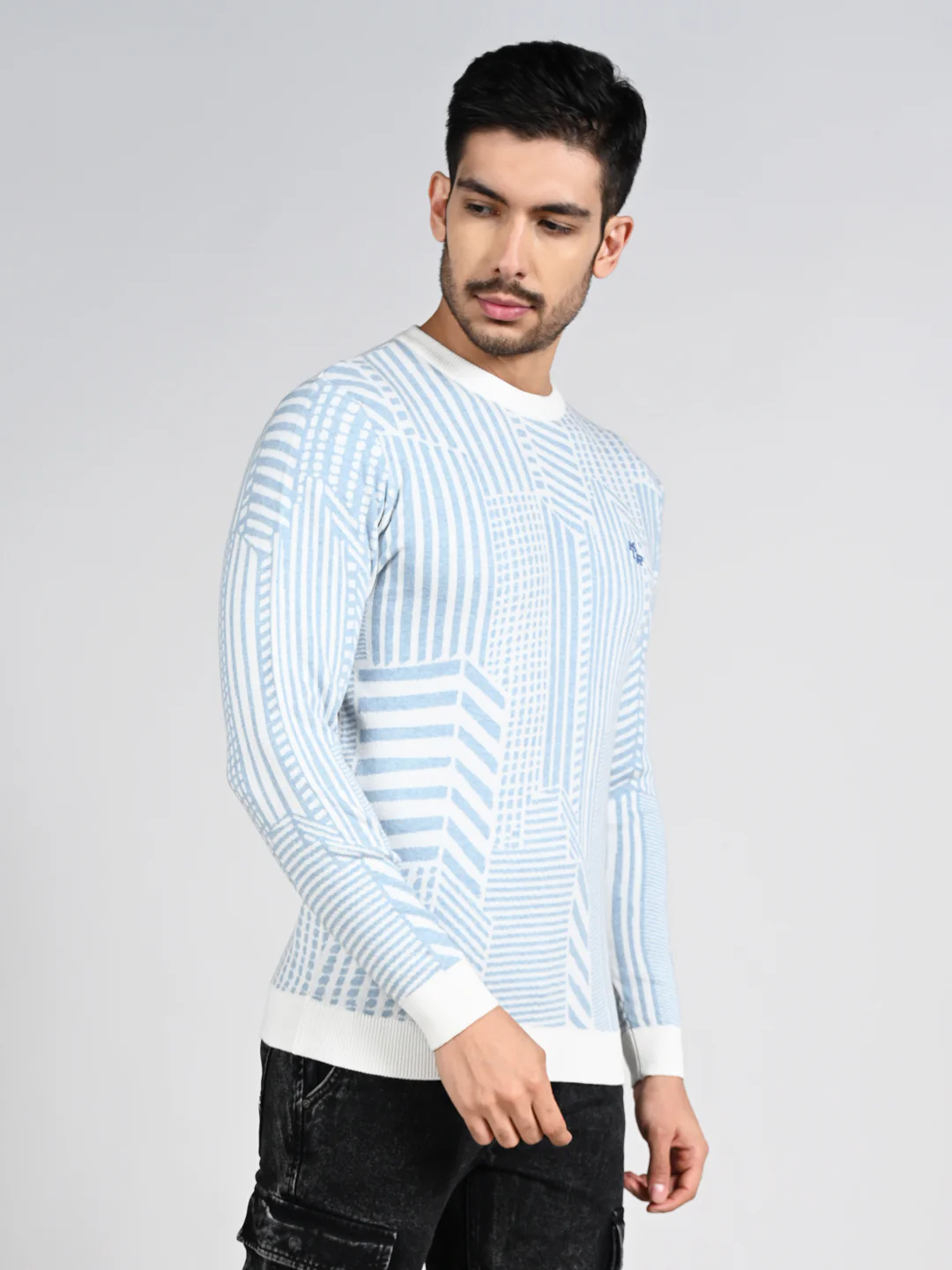 Killer Men Round Neck Light Blue Sweaters - Image 5