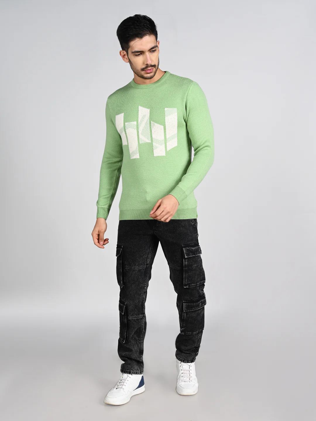 Killer Men Round Neck Light Green Sweaters - Image 3