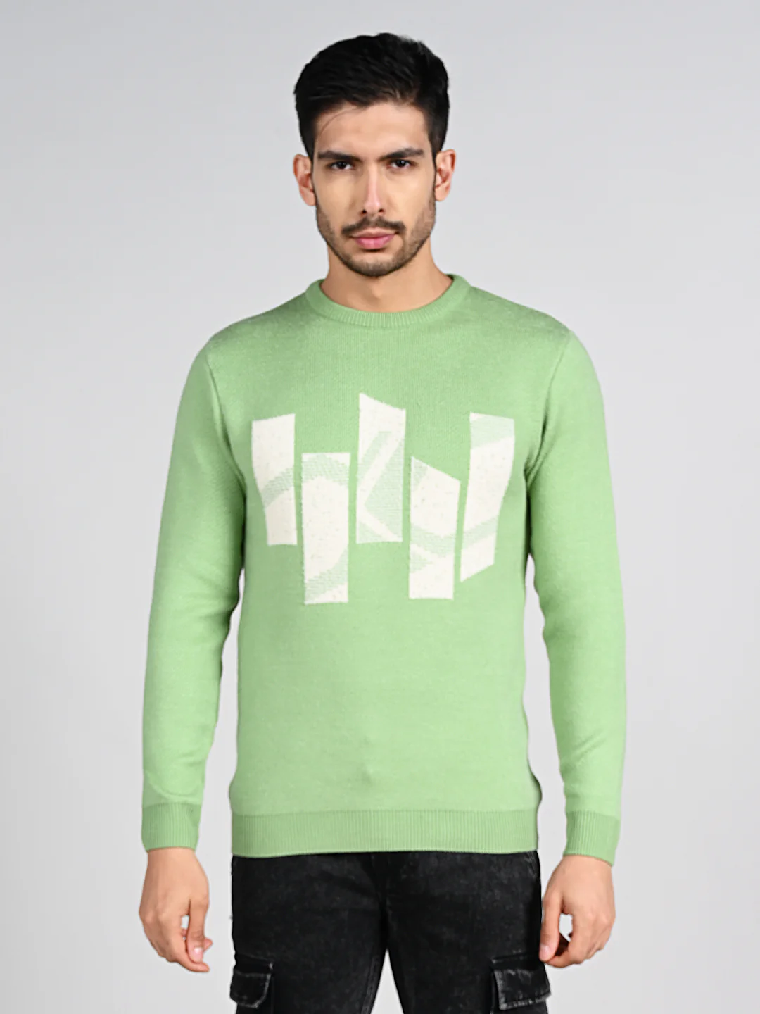 Killer Men Round Neck Light Green Sweaters - Image 4