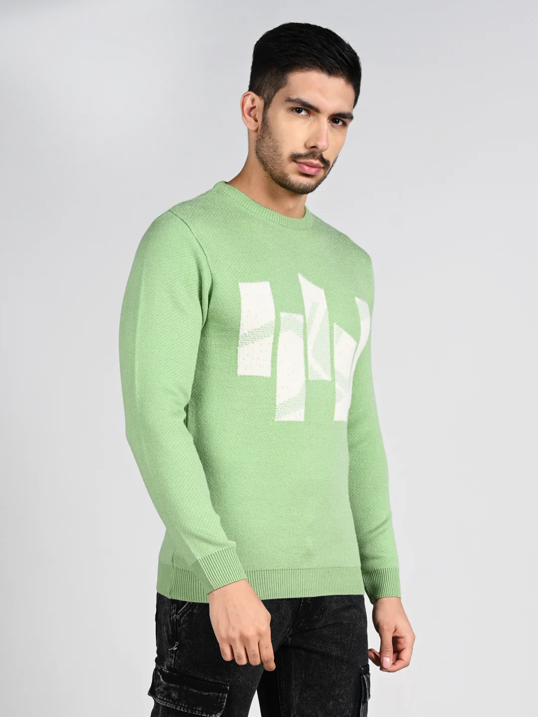 Killer Men Round Neck Light Green Sweaters - Image 5