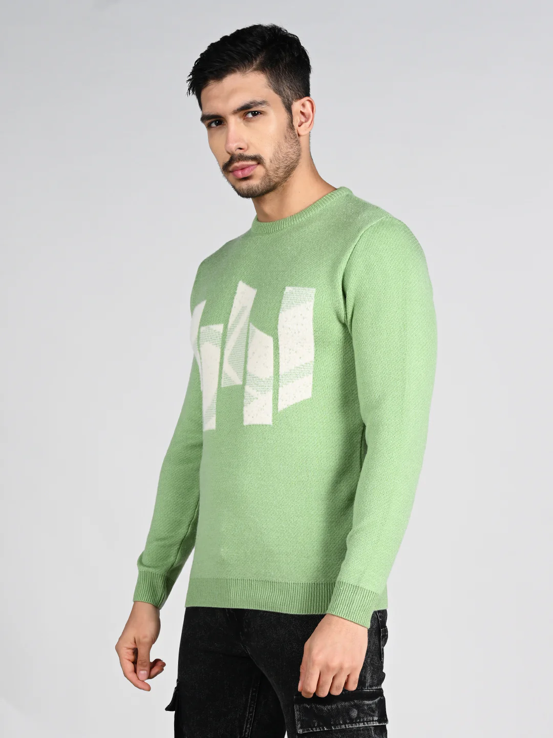 Killer Men Round Neck Light Green Sweaters - Image 6