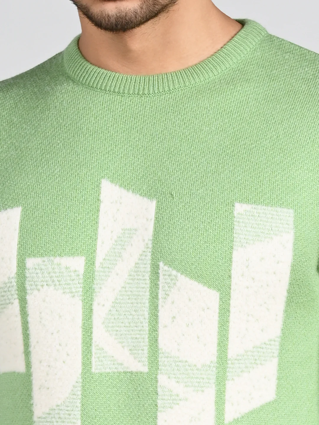 Killer Men Round Neck Light Green Sweaters - Image 8