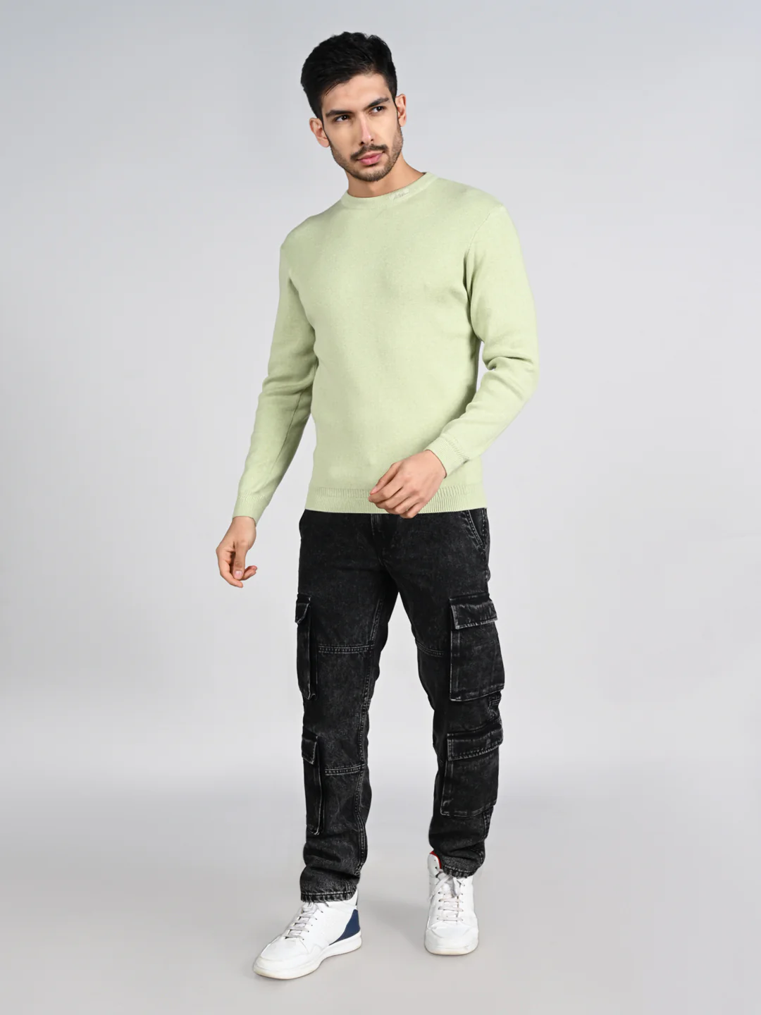 Killer Men Round Neck Light Green Sweaters - Image 3