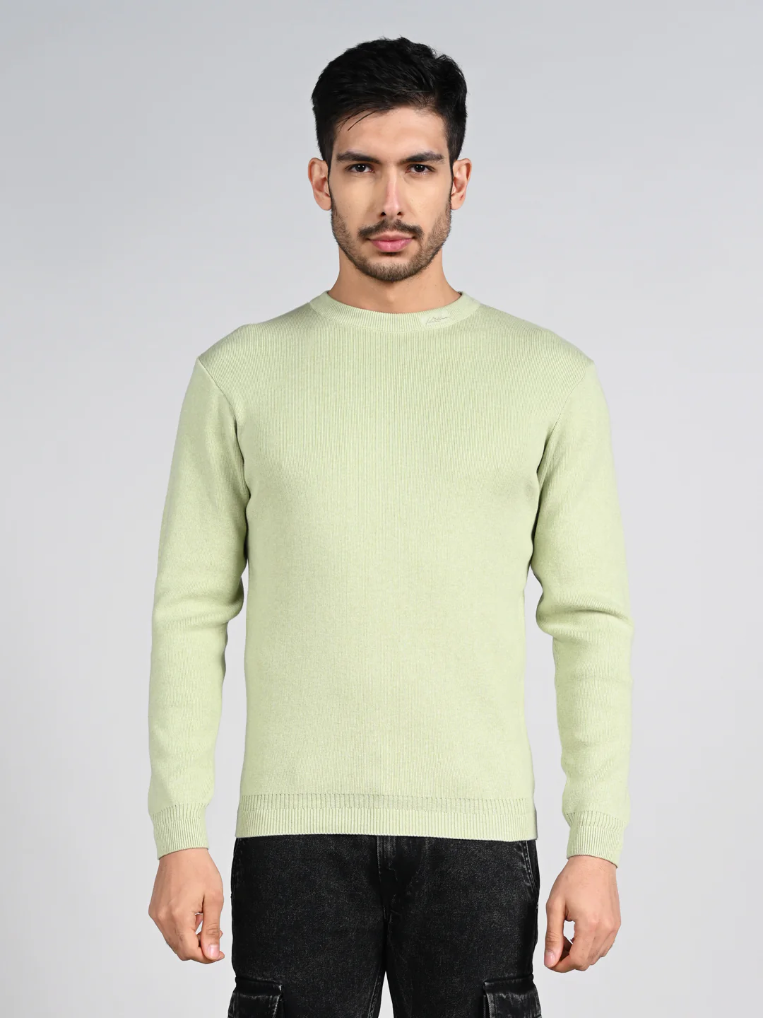 Killer Men Round Neck Light Green Sweaters - Image 4