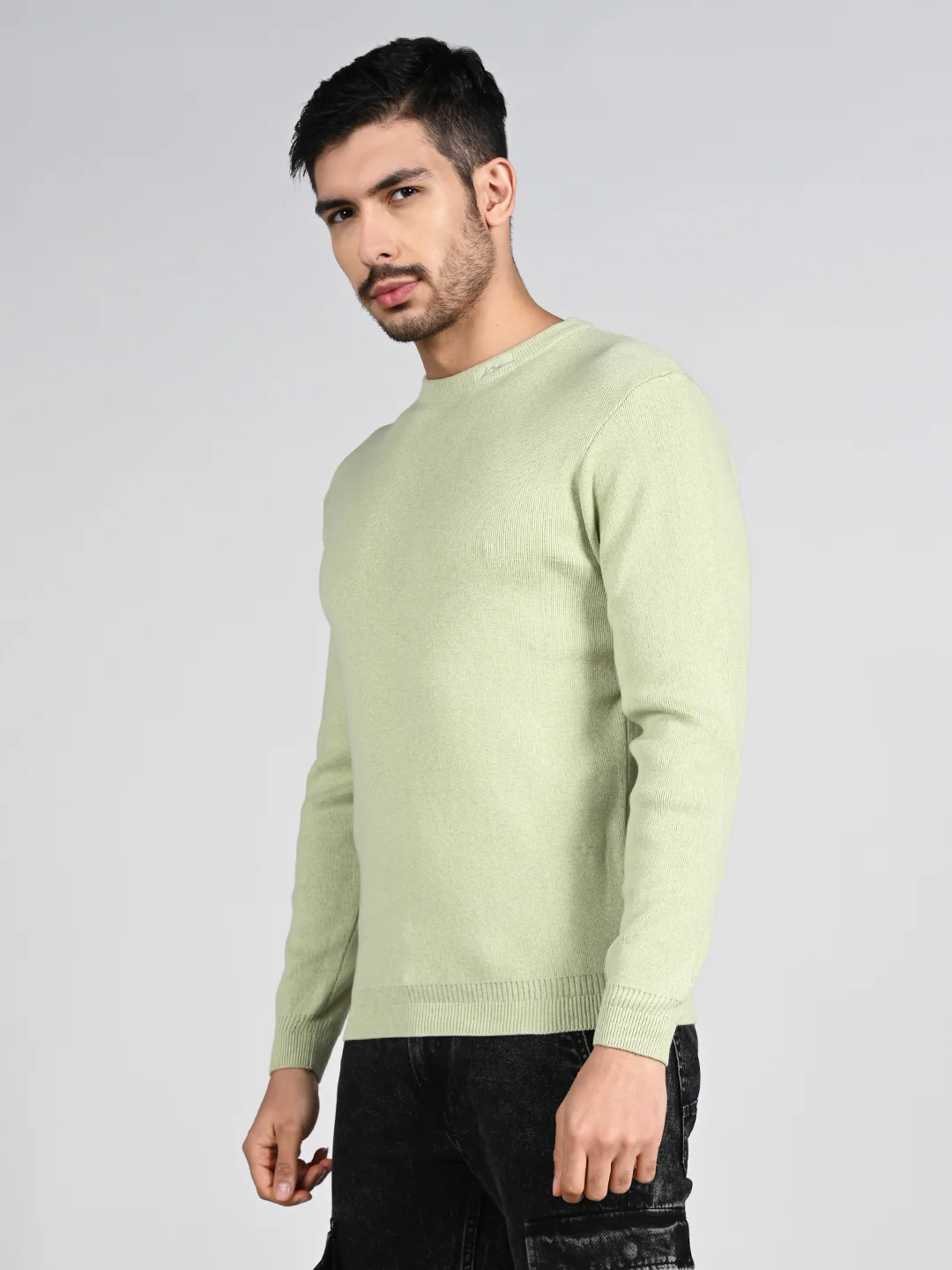 Killer Men Round Neck Light Green Sweaters - Image 6