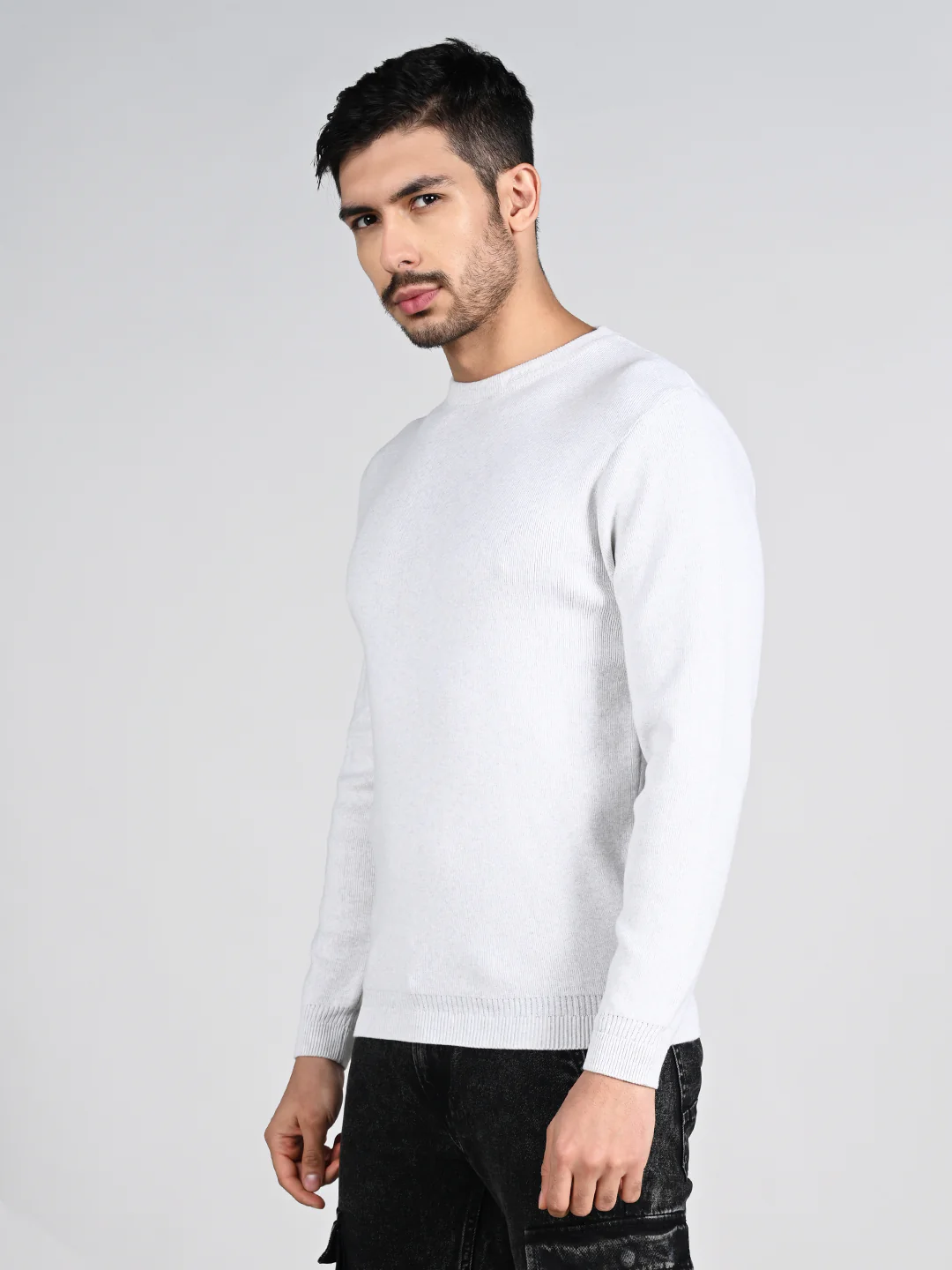 Killer Men Round Neck Light Grey Sweaters - Image 6