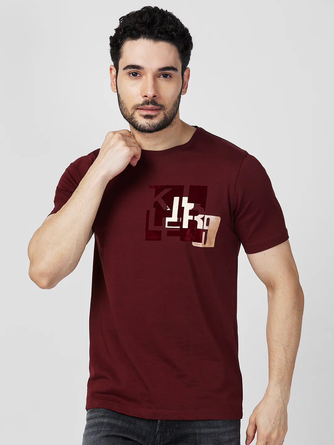 Killer Men Maroon Printed Slim Fit T-Shirts - Image 3