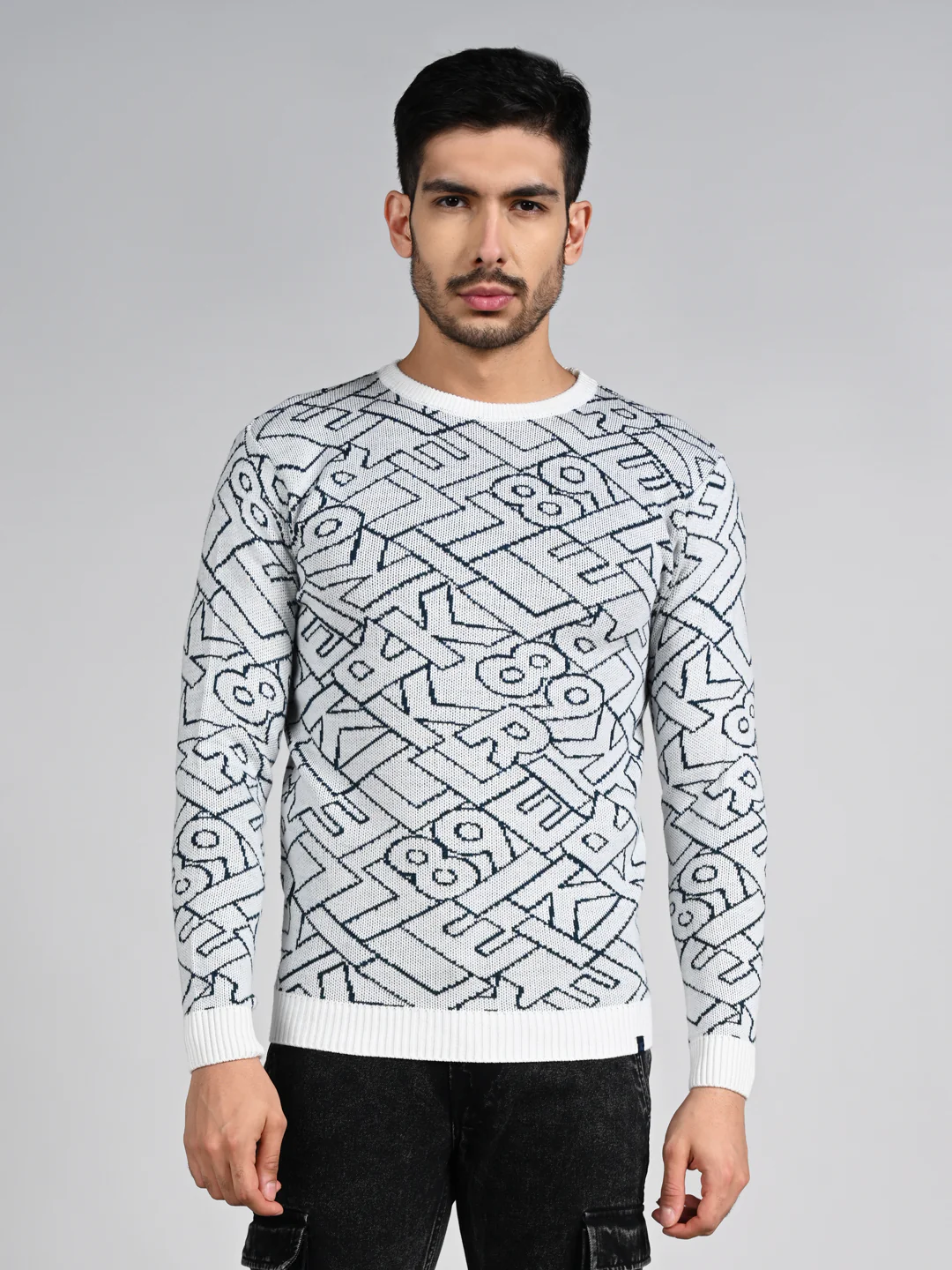 Killer Men Round Neck Off White Sweaters - Image 4
