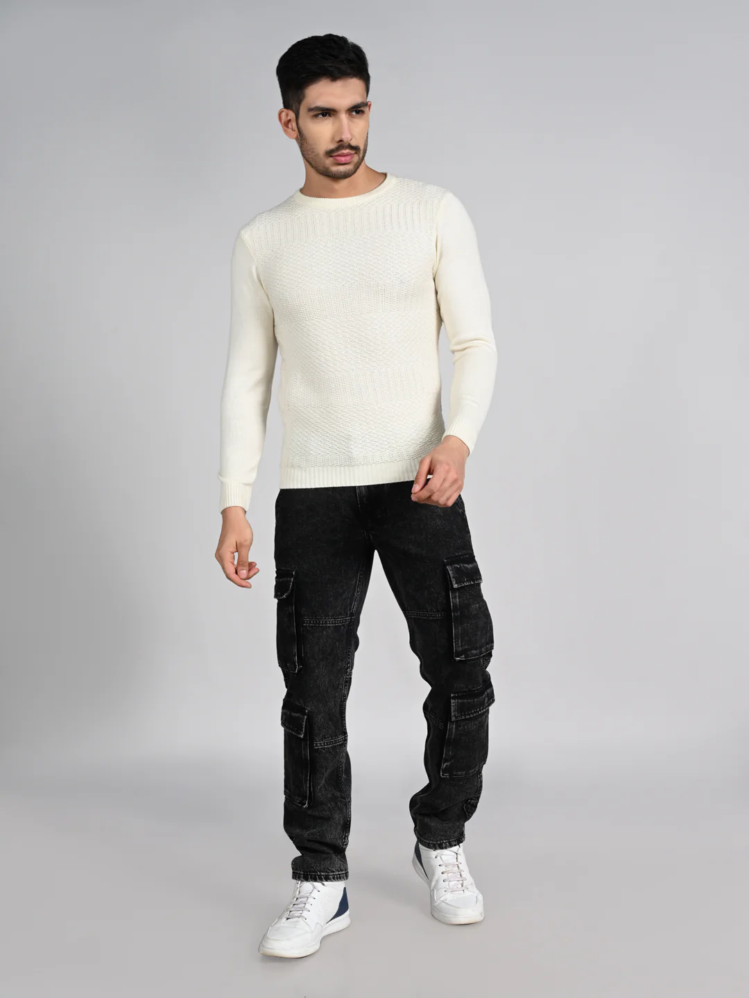 Killer Men Round Neck Off White Sweaters - Image 3