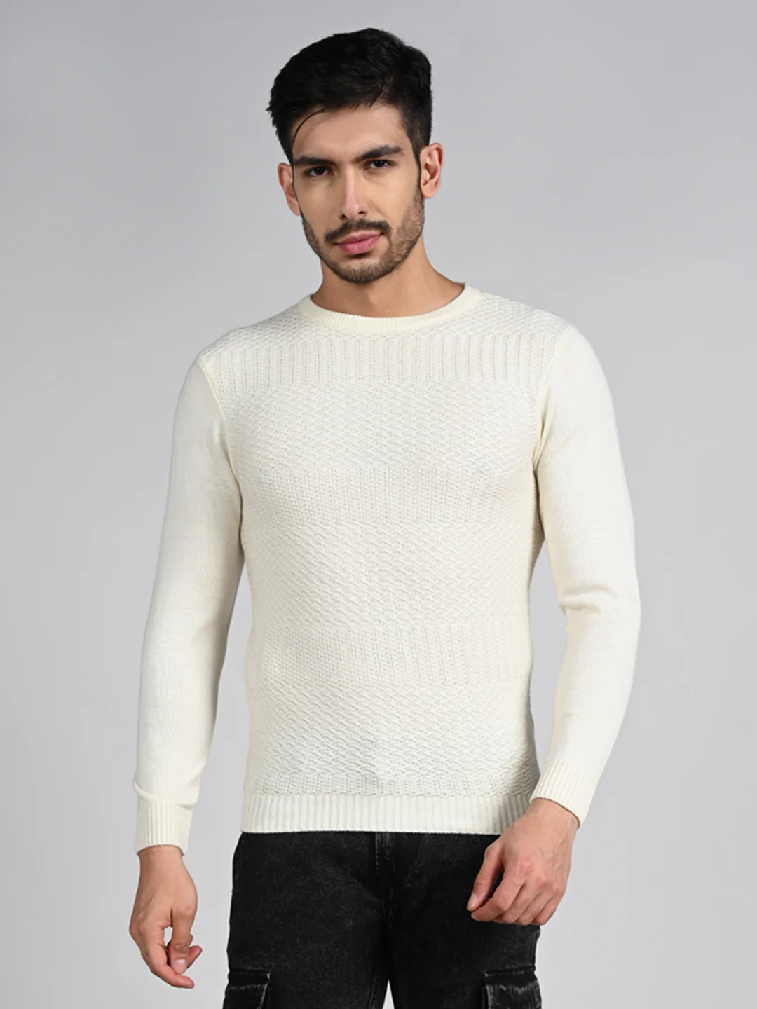 Killer Men Round Neck Off White Sweaters - Image 4