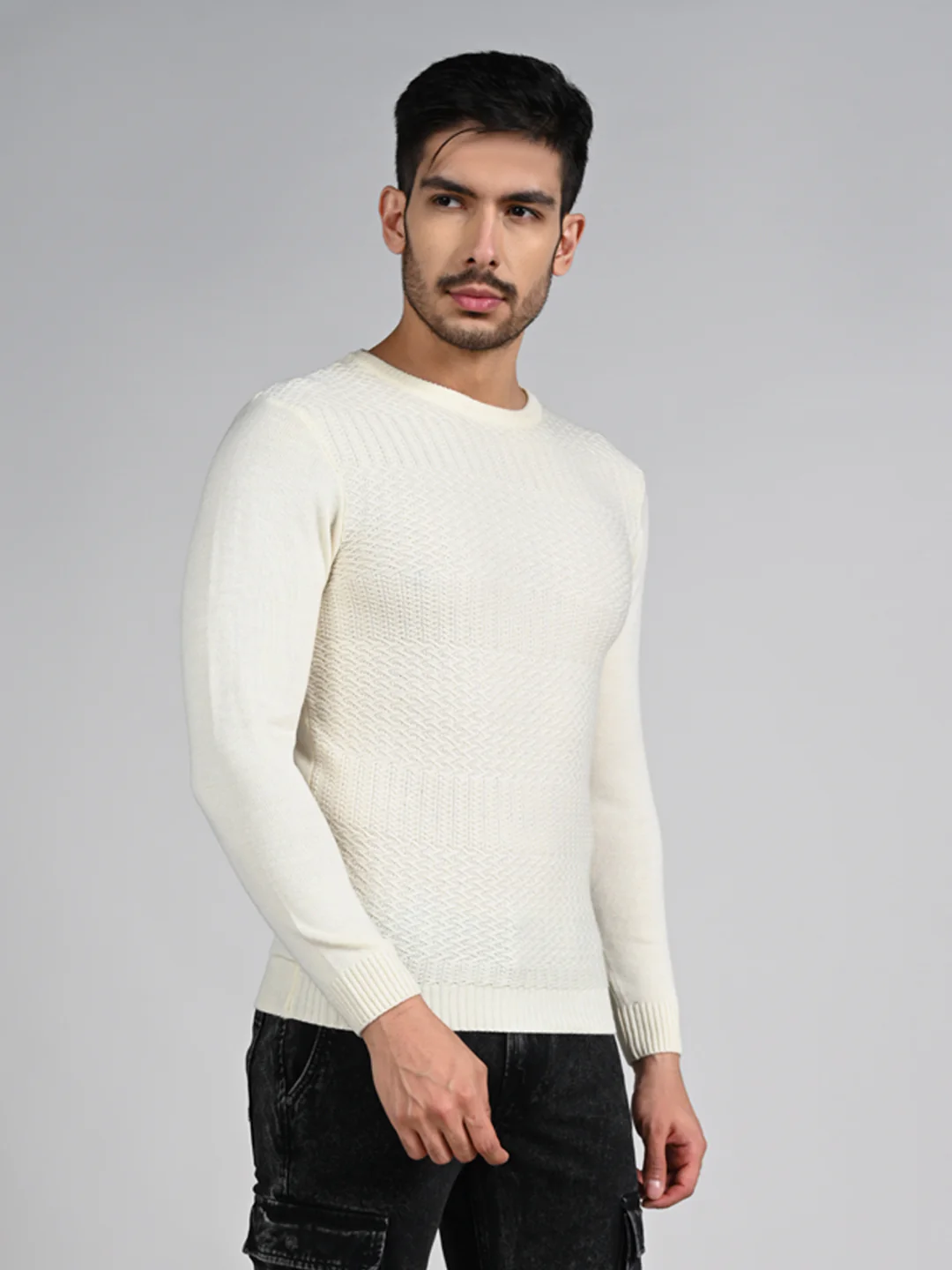Killer Men Round Neck Off White Sweaters - Image 5
