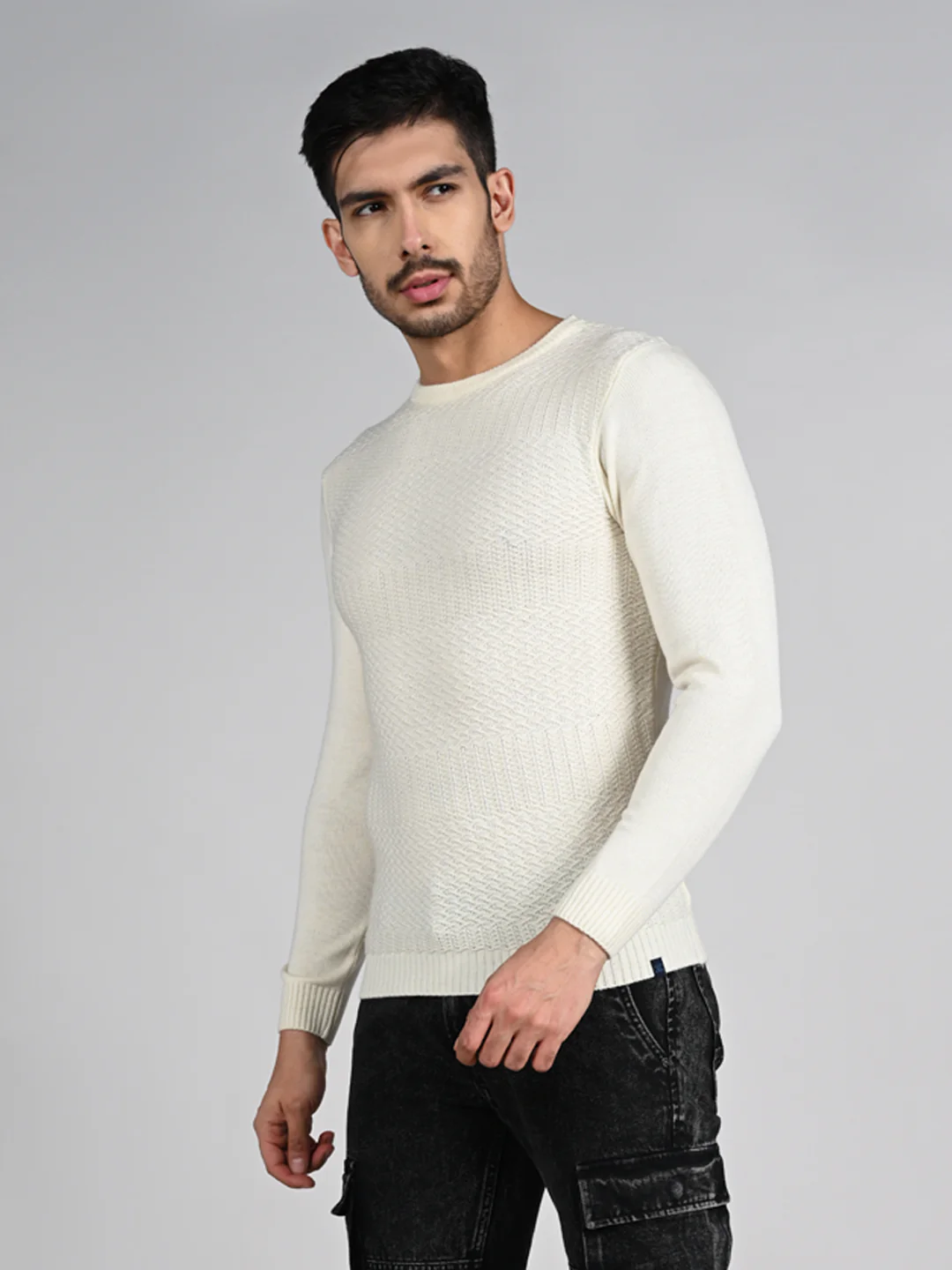 Killer Men Round Neck Off White Sweaters - Image 6