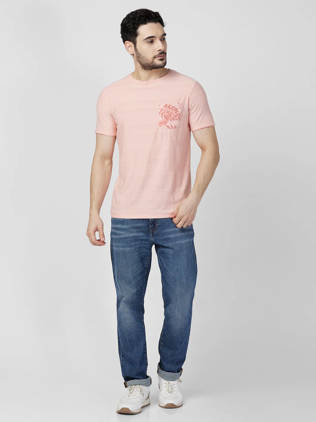 Killer Men Peach Printed Slim Fit T-Shirts - Image 4