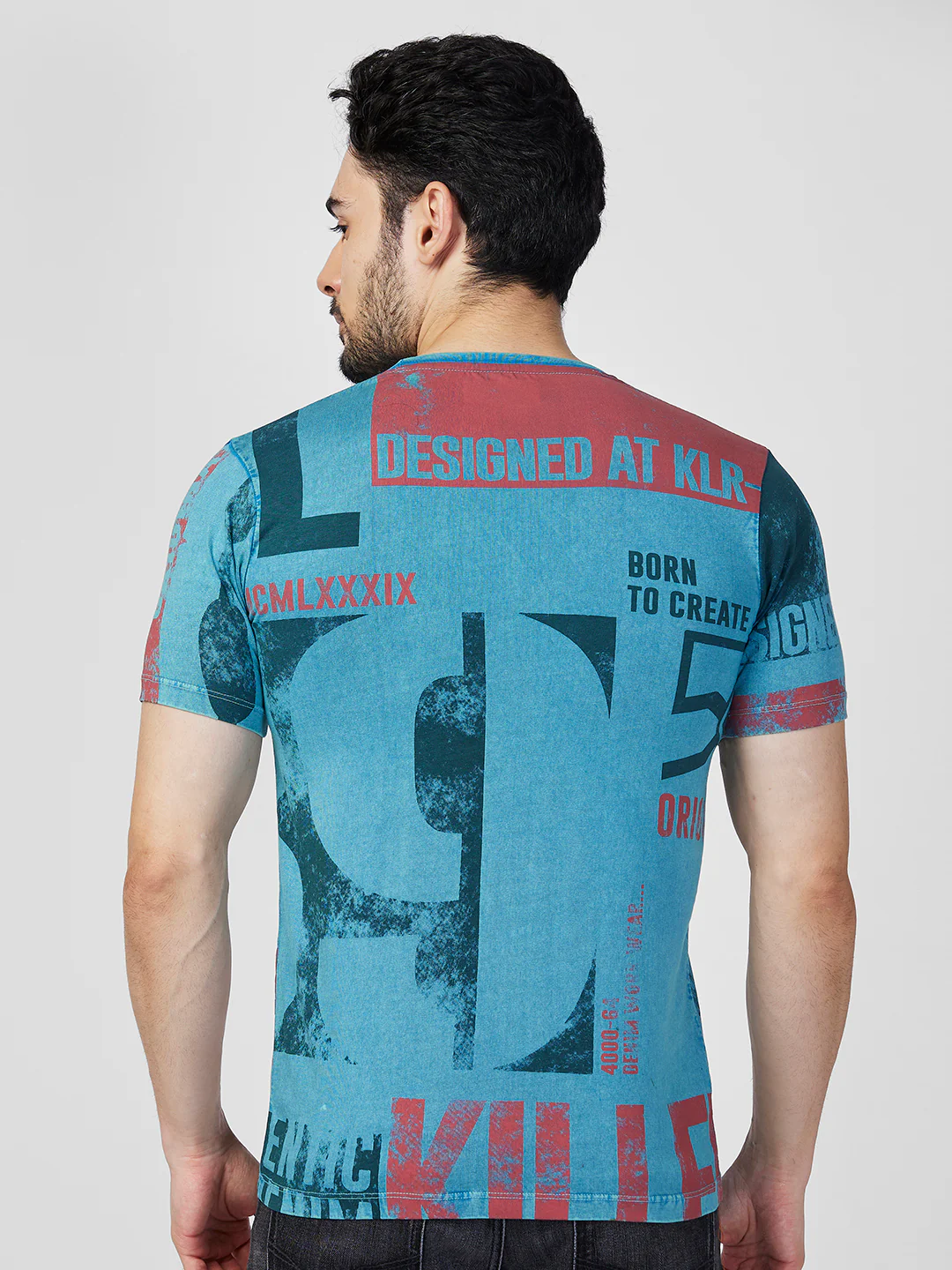 Killer Men Blue Printed Slim Fit T-Shirts - Image 5