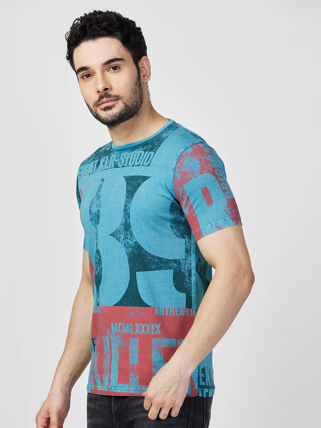 Killer Men Blue Printed Slim Fit T-Shirts - Image 6