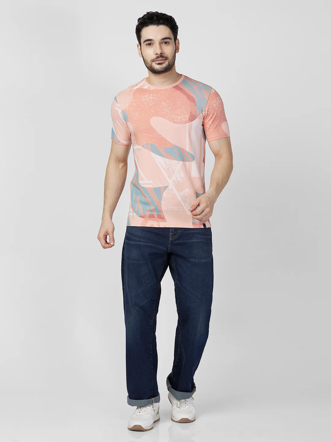 Killer Men Peach Printed Slim Fit T-Shirts - Image 4