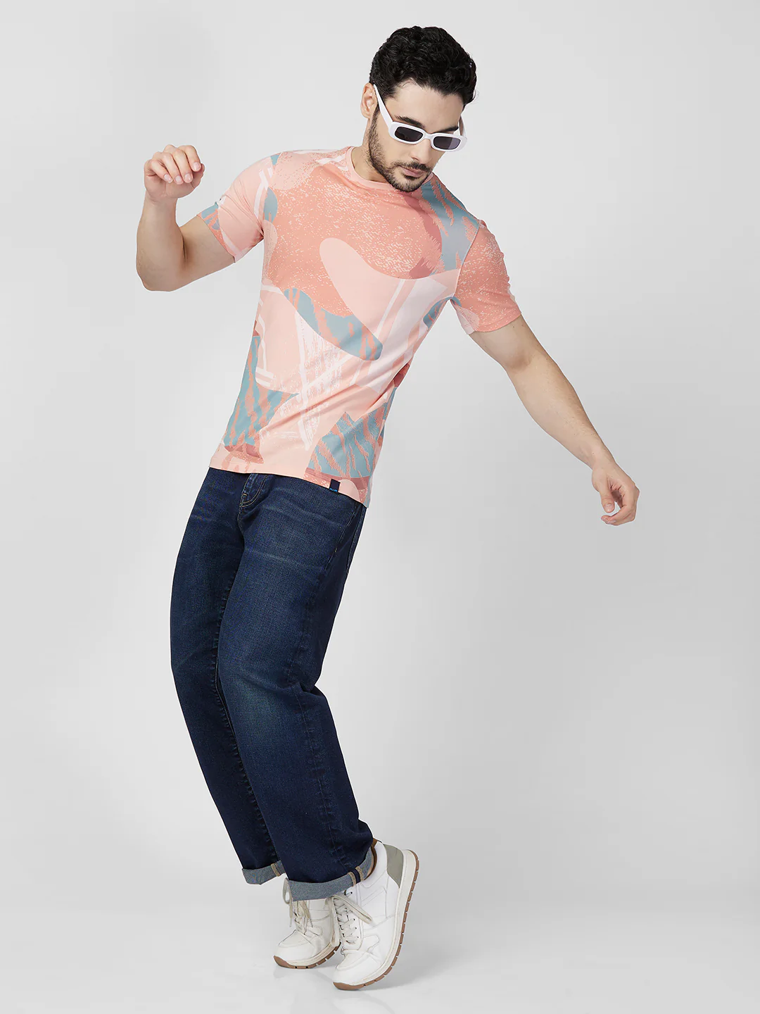 Killer Men Peach Printed Slim Fit T-Shirts - Image 8