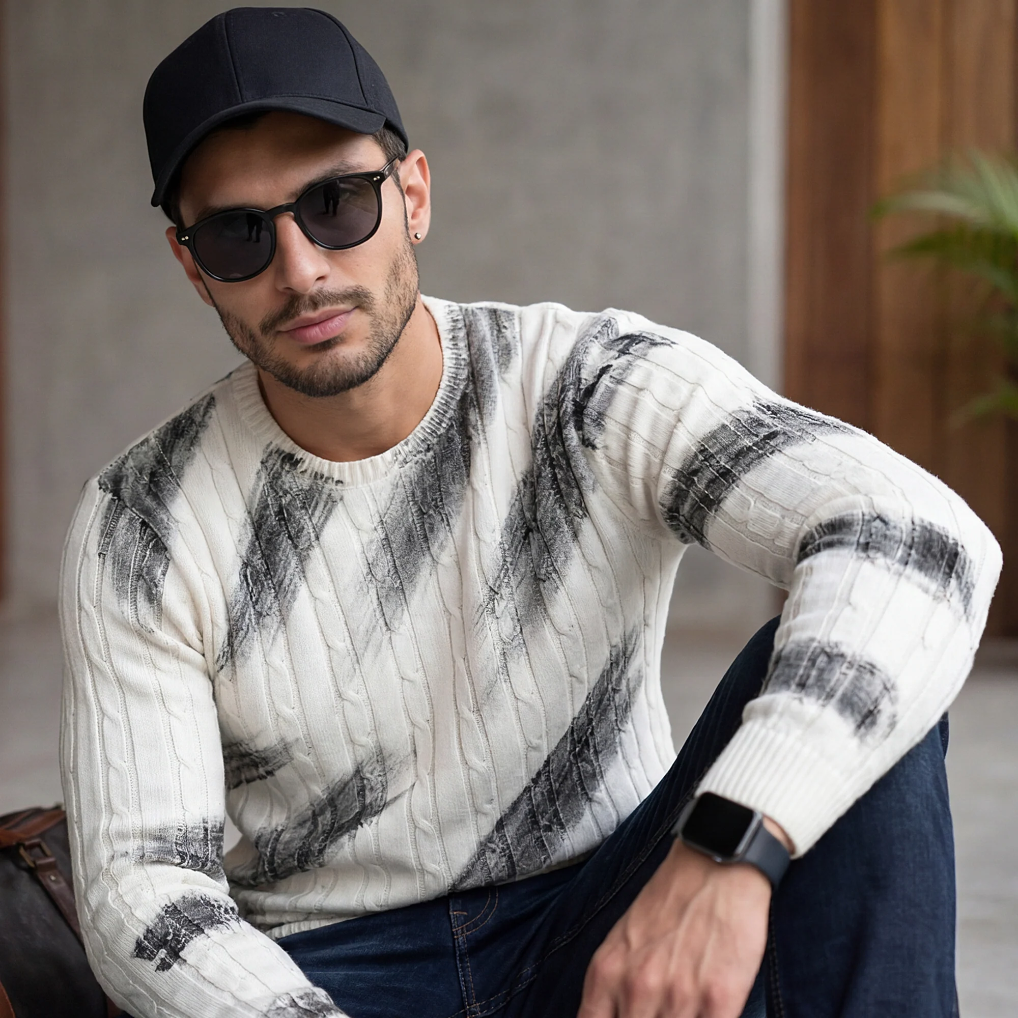 Killer Men Round Neck White Printed Sweaters - Image 2