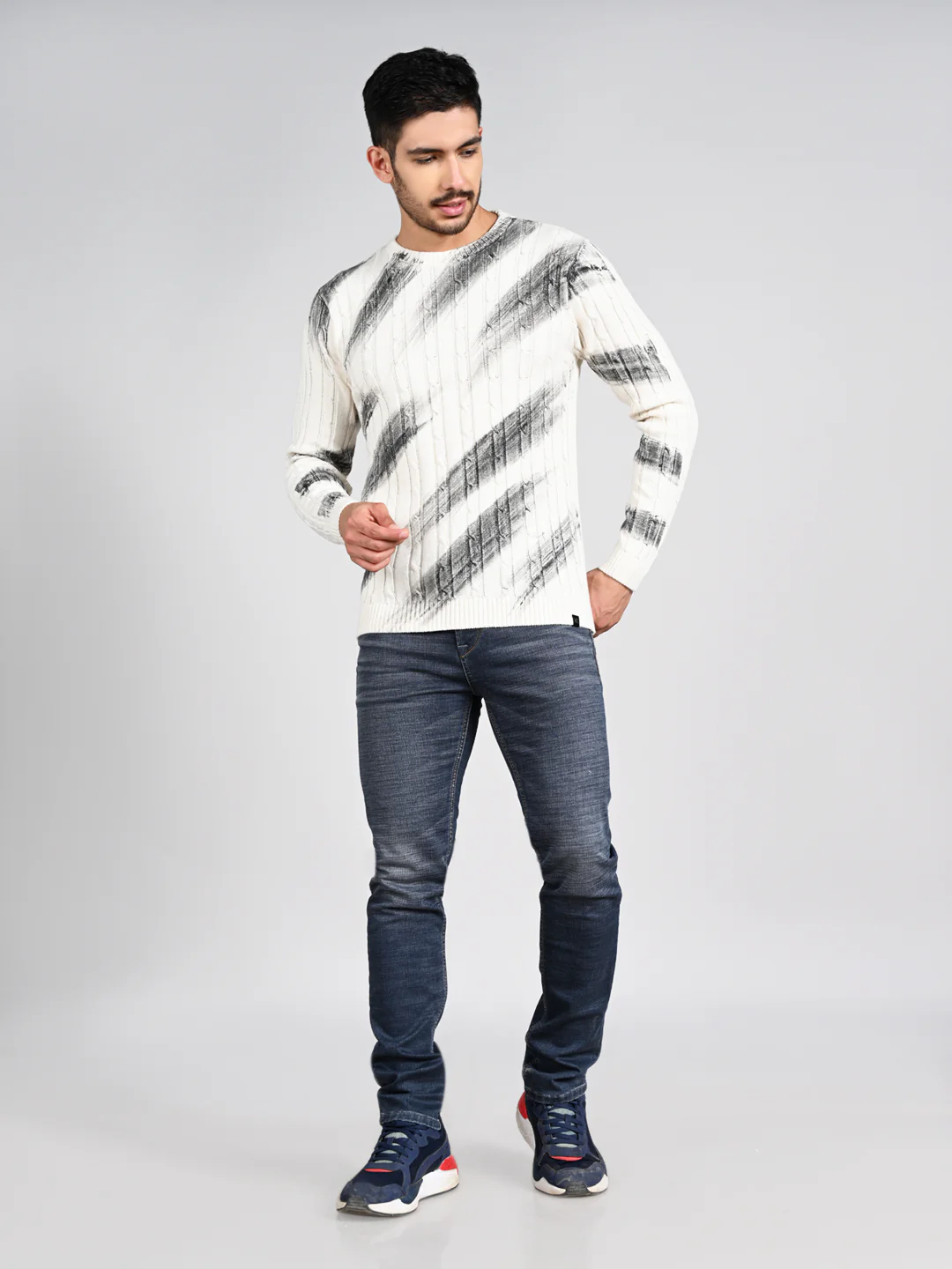 Killer Men Round Neck White Printed Sweaters - Image 3