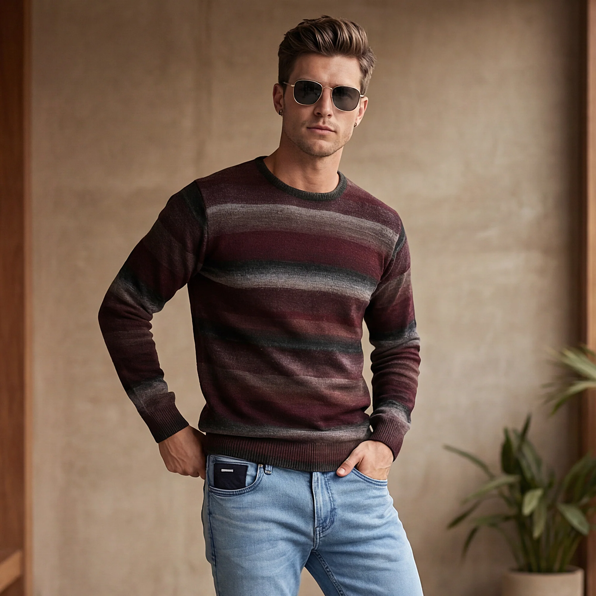 Killer Men Round Neck Wine Sweaters - Image 2