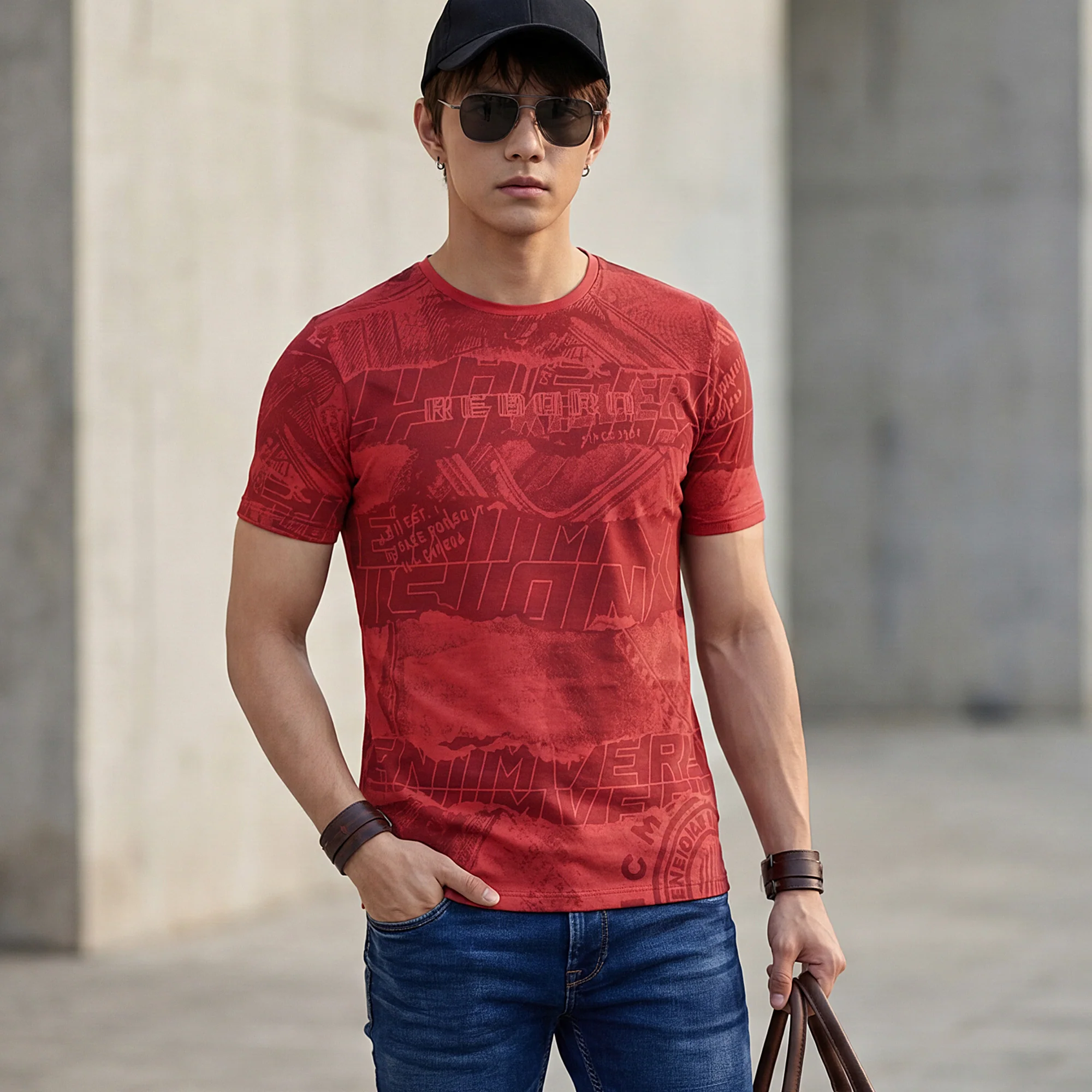 Killer Men Red Printed Slim Fit T-Shirt - Image 2