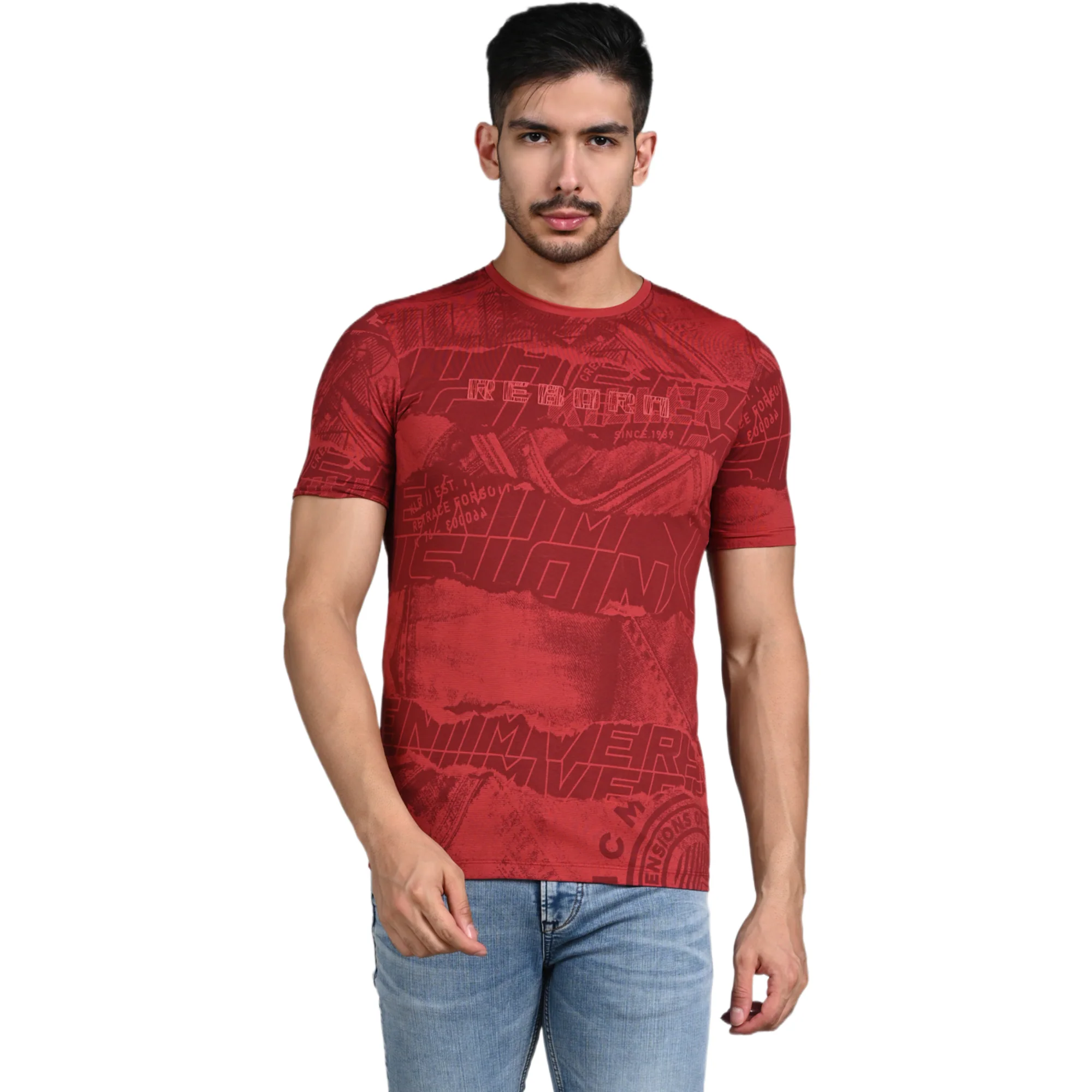 Killer Men Red Printed Slim Fit T-Shirt - Image 4