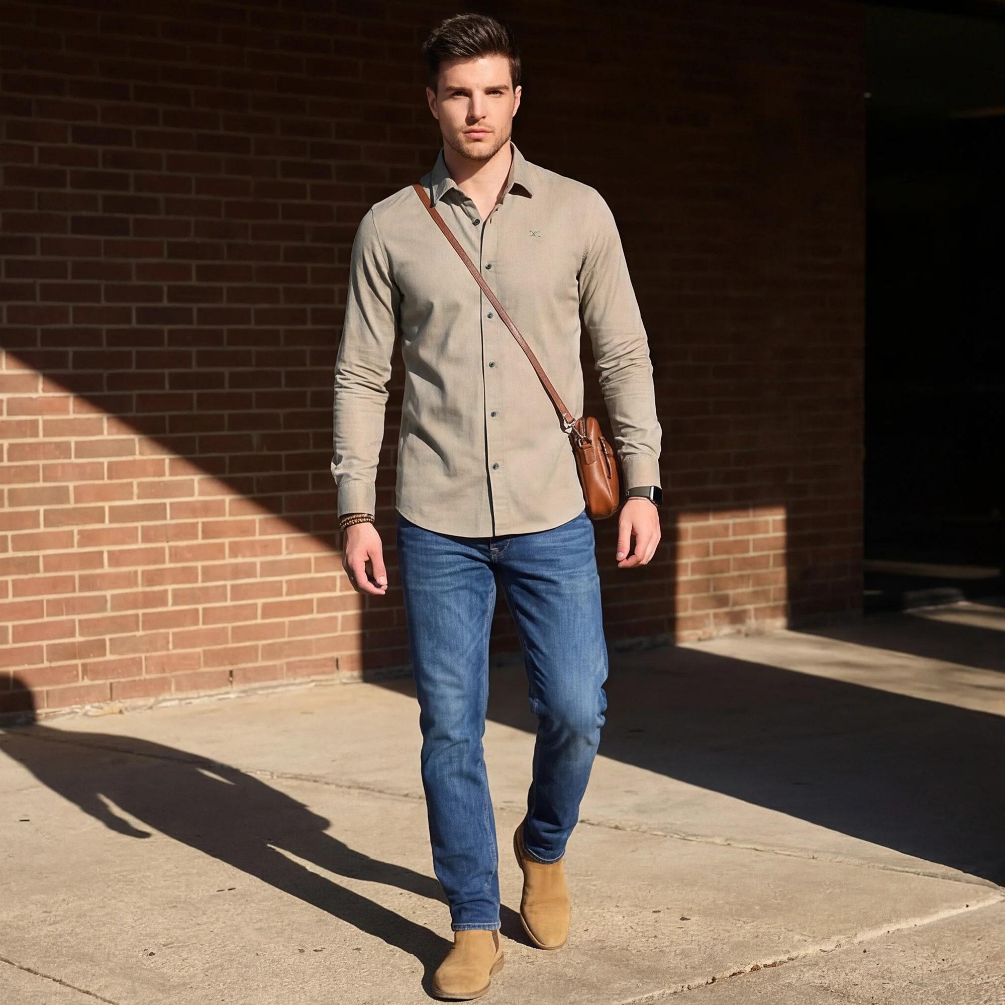 Full Sleeves Slim Fit Beige Heavy Dobby Solid Shirt