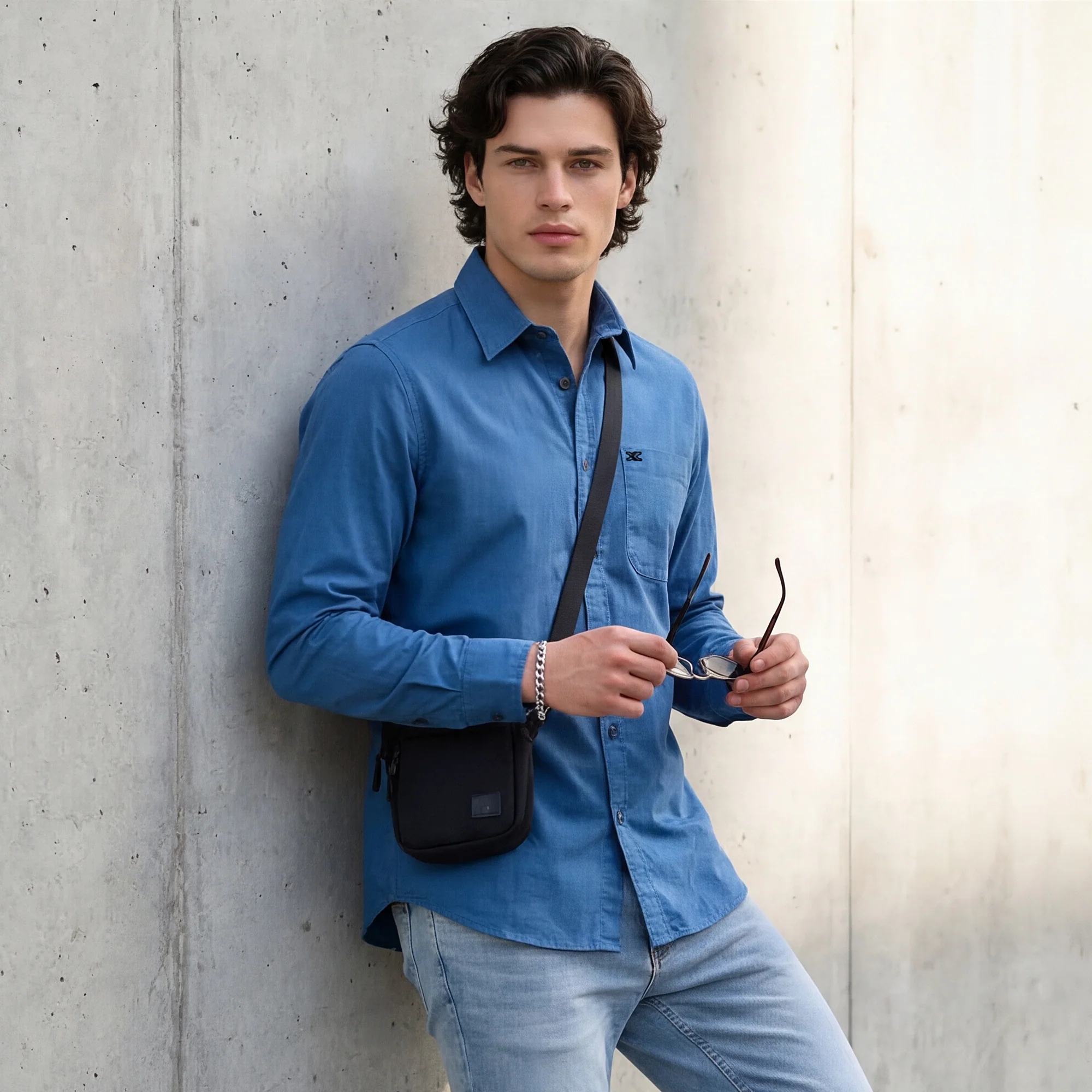 Full Sleeves Slim Fit Cobalt Blue Button-Down Oxford Solid Shirt - Image 2