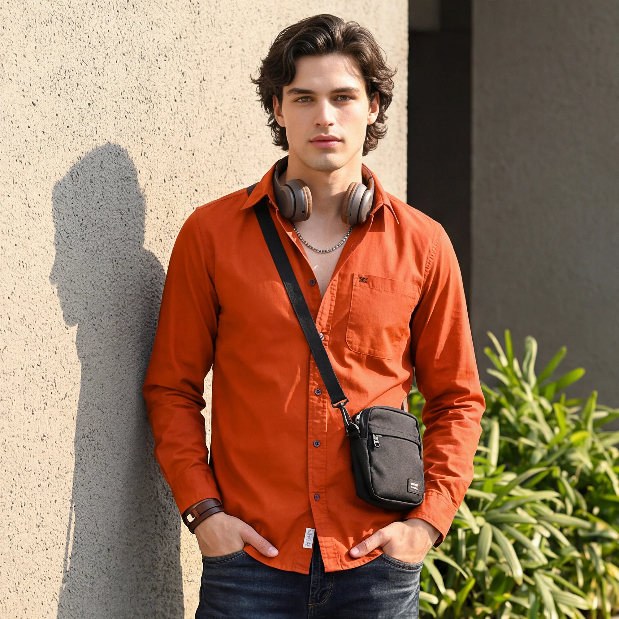 Full Sleeves Slim Fit Brick Red Button-Down Oxford Solid Shirt