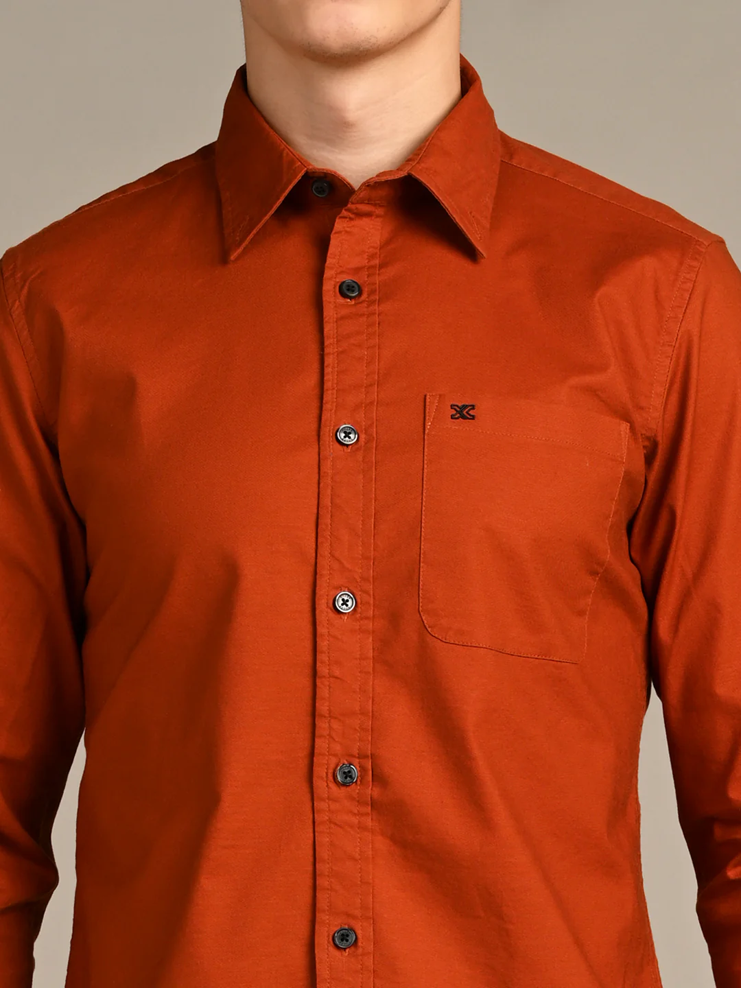 Full Sleeves Slim Fit Brick Red Button-Down Oxford Solid Shirt - Image 8