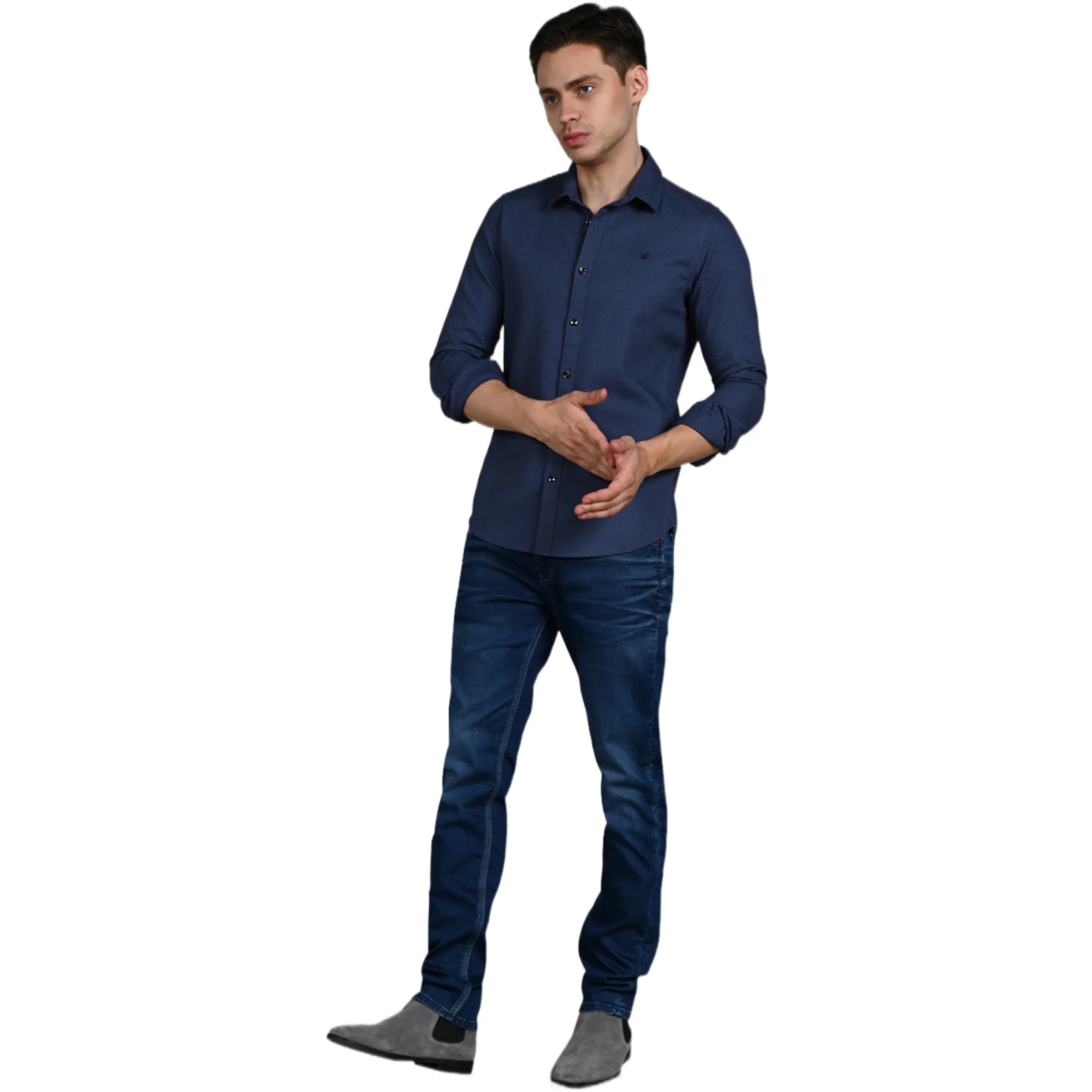 Full Sleeves Slim Fit Slate Grey Heavy Dobby Solid Shirt - Image 3
