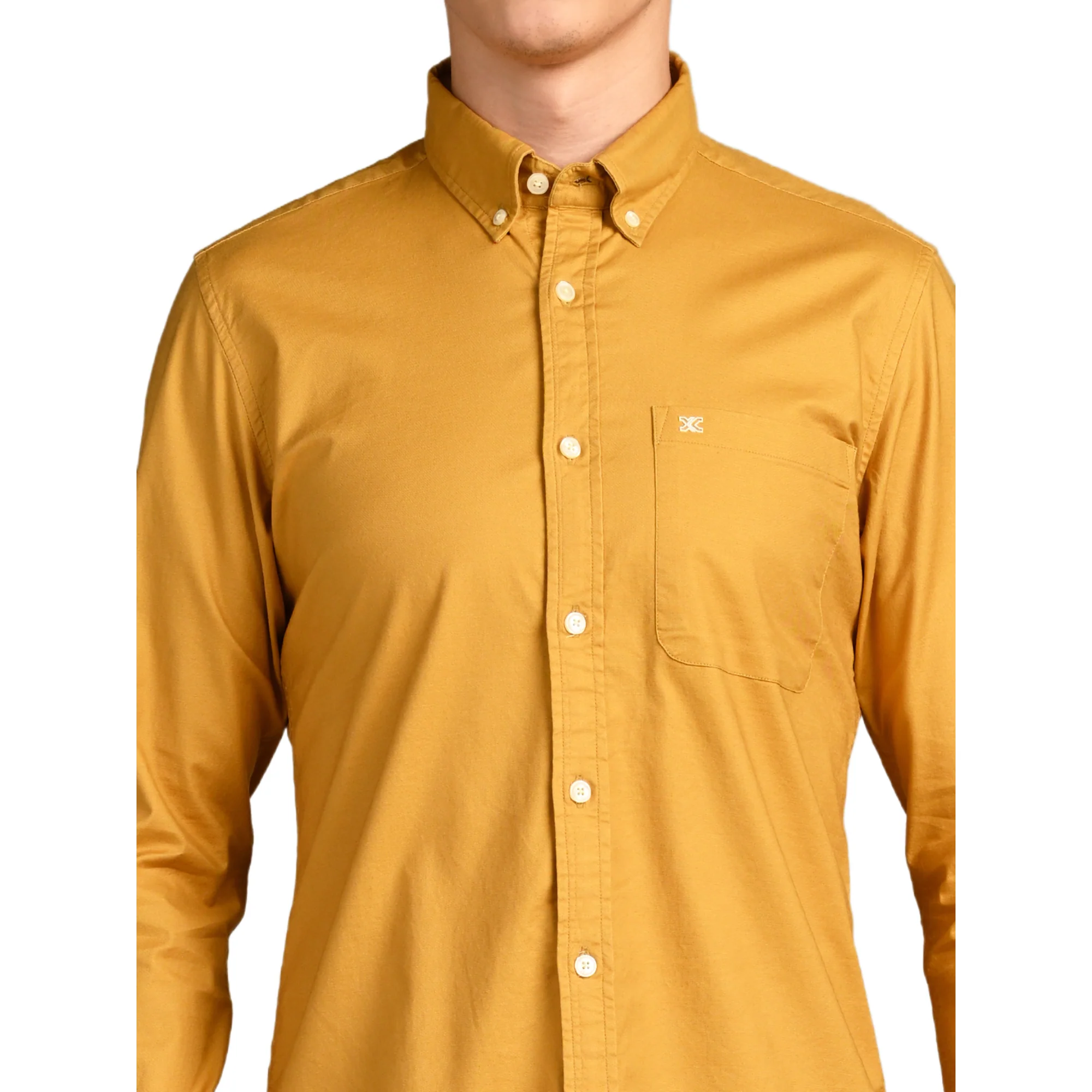 Full Sleeves Slim Fit Mustard Button-Down Oxford Solid Shirt - Image 7