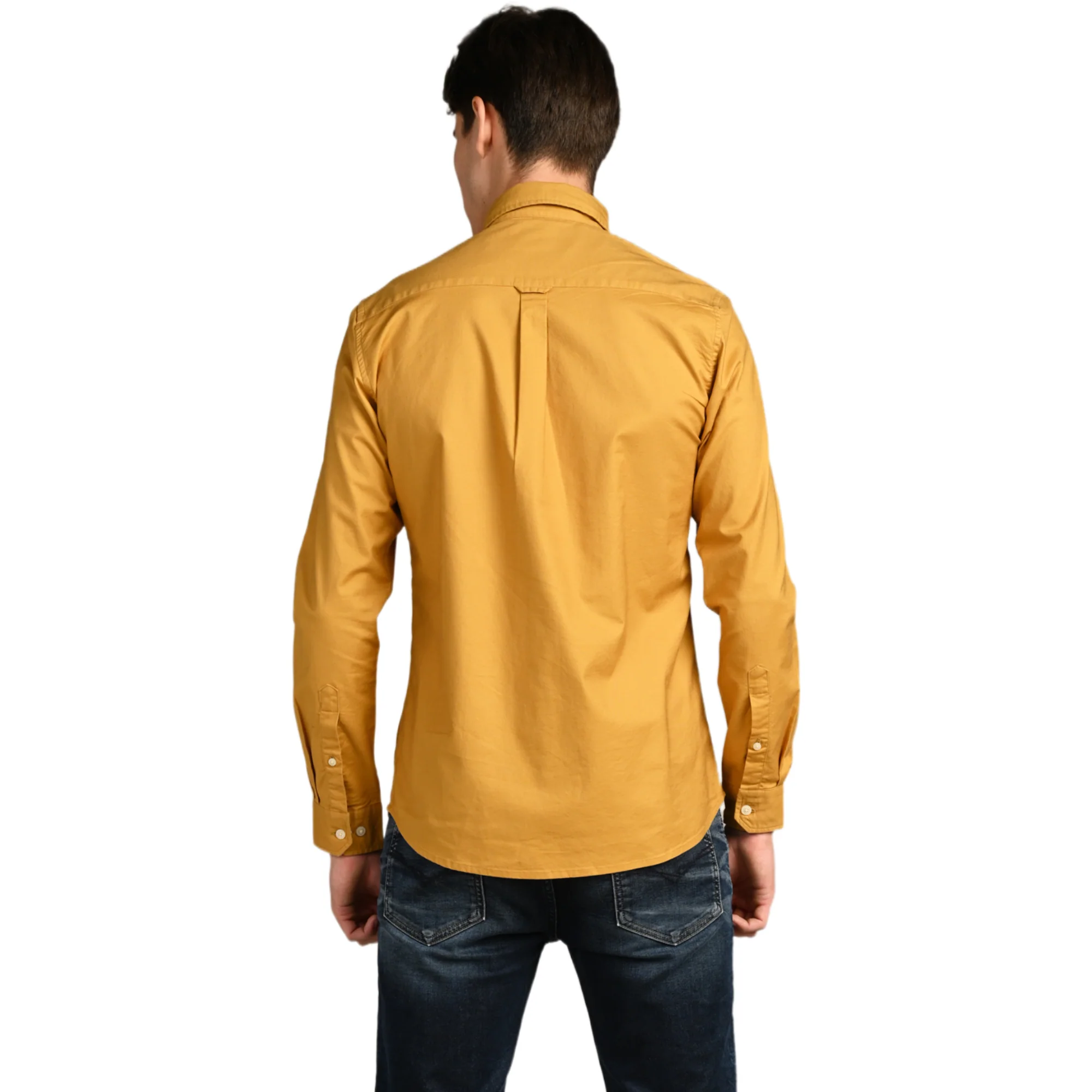 Full Sleeves Slim Fit Mustard Button-Down Oxford Solid Shirt - Image 8