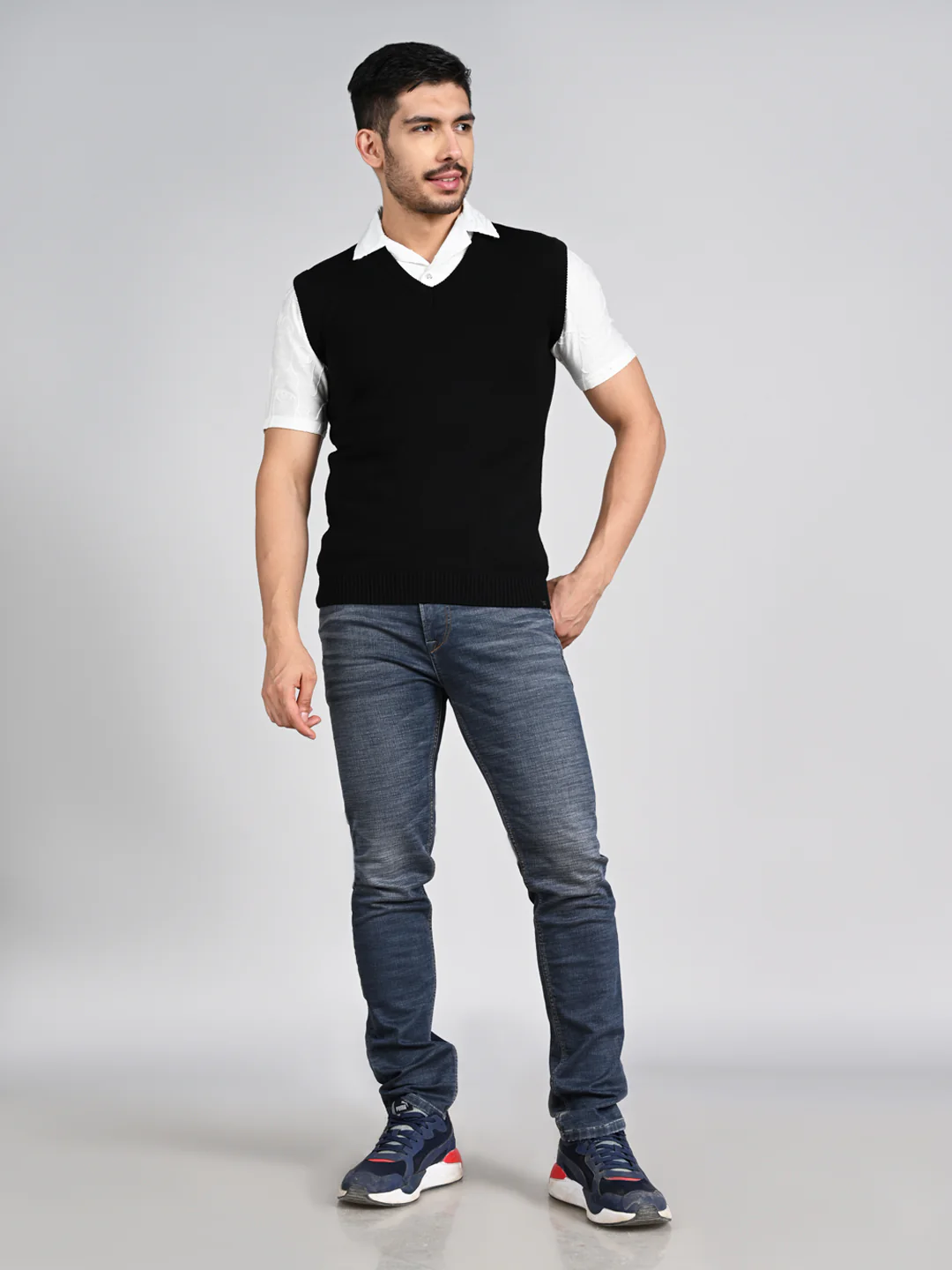 Killer Men V Neck Sleeveless Black Sweaters - Image 3