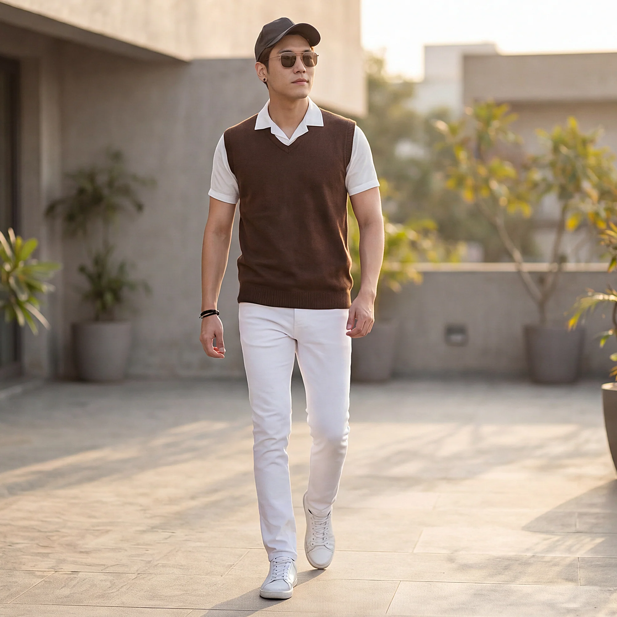 Killer Men V Neck Sleeveless Brown Sweaters
