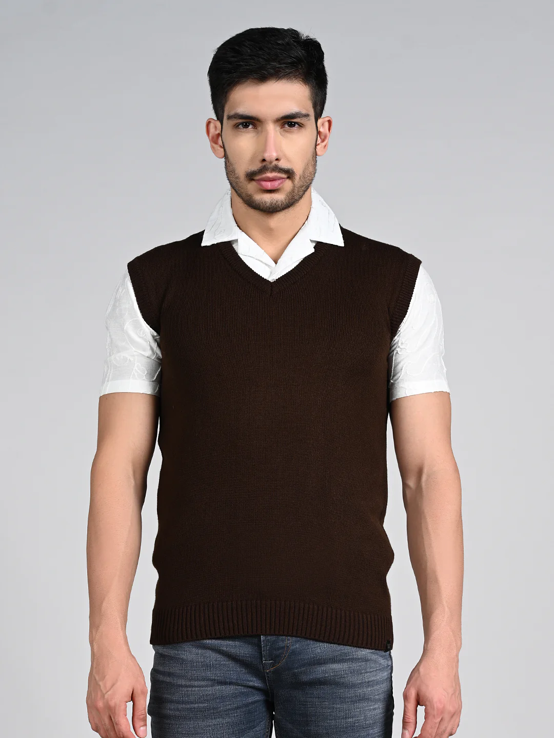 Killer Men V Neck Sleeveless Brown Sweaters - Image 4
