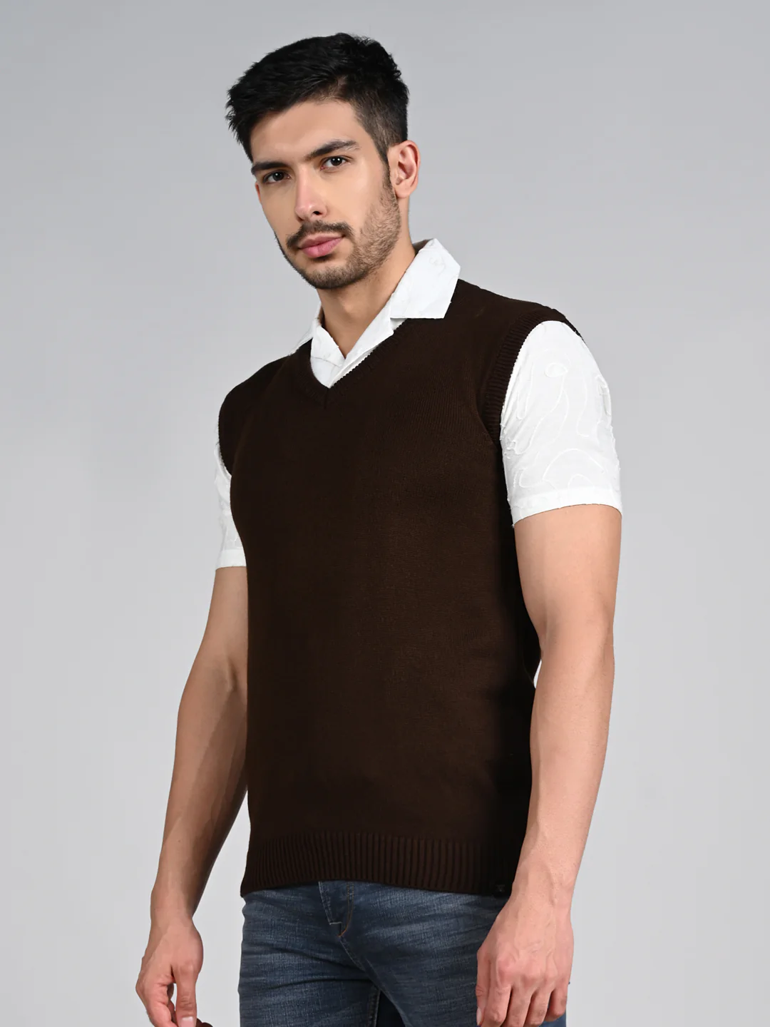 Killer Men V Neck Sleeveless Brown Sweaters - Image 5