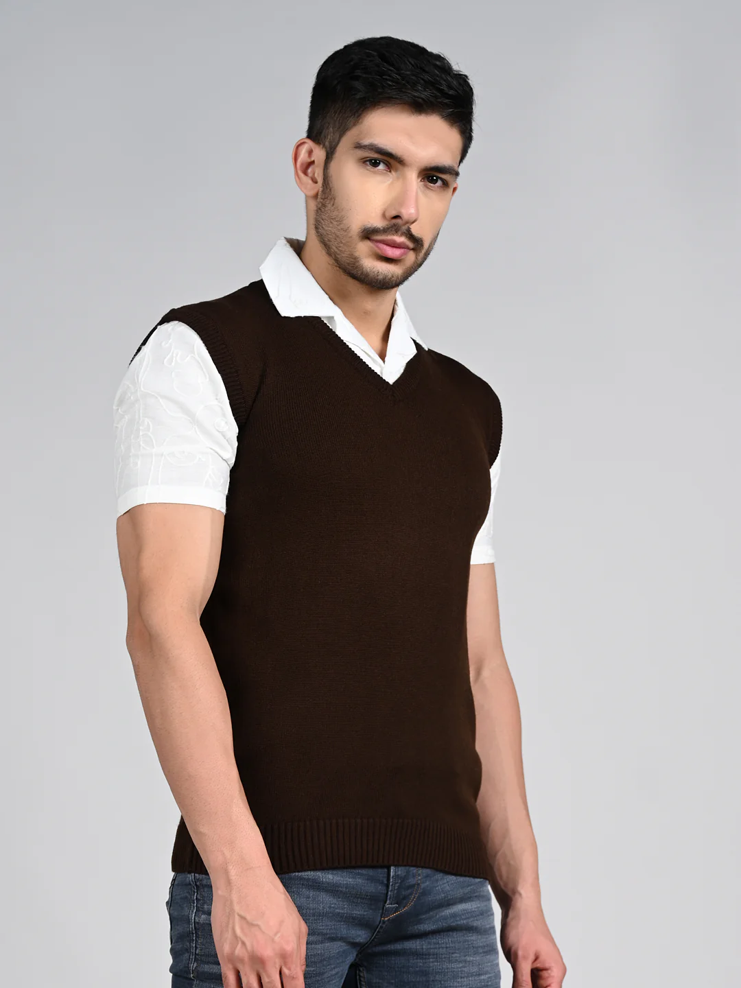 Killer Men V Neck Sleeveless Brown Sweaters - Image 6