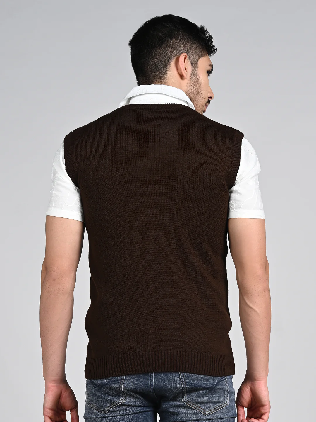 Killer Men V Neck Sleeveless Brown Sweaters - Image 7