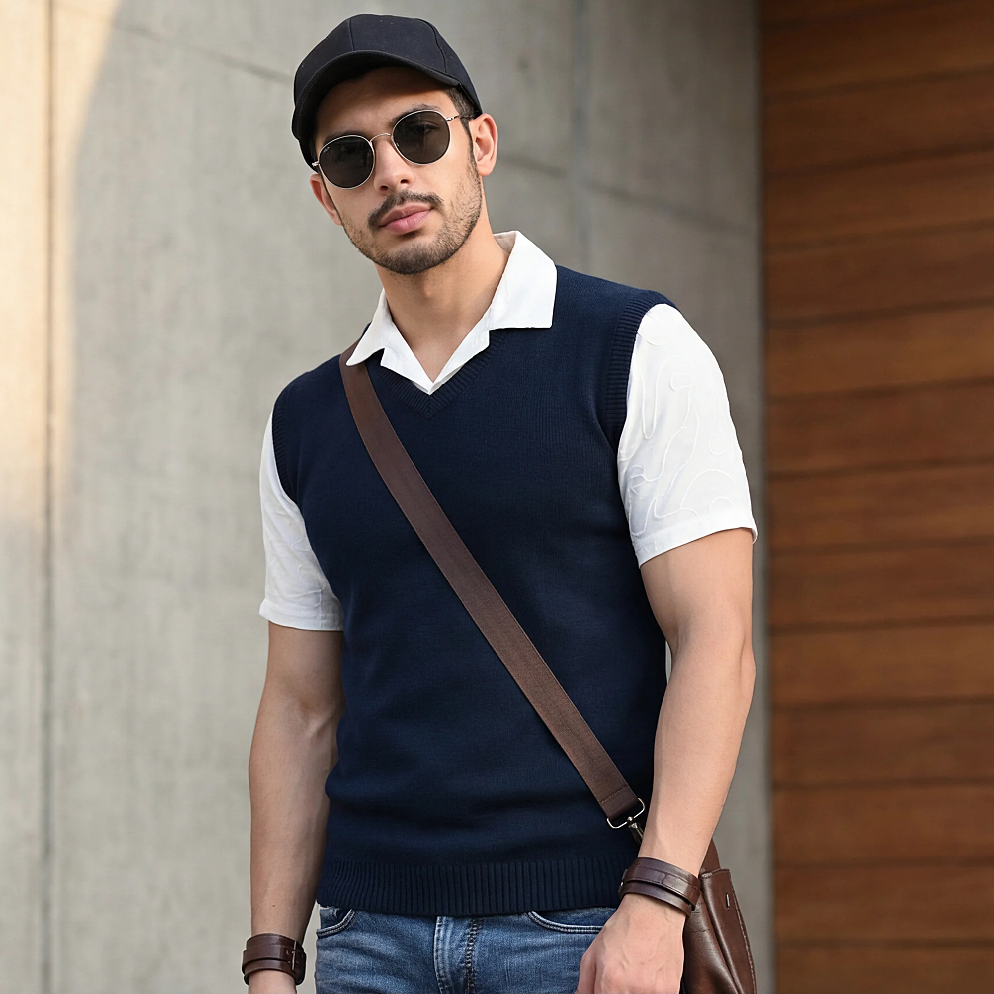 Killer Men V Neck Sleeveless Navy Sweaters - Image 2