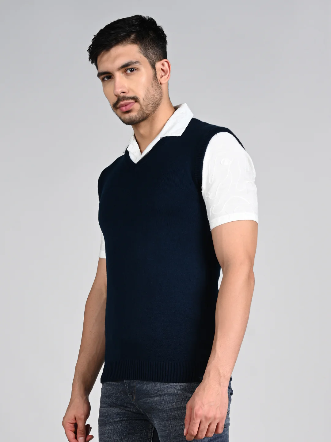 Killer Men V Neck Sleeveless Navy Sweaters - Image 5