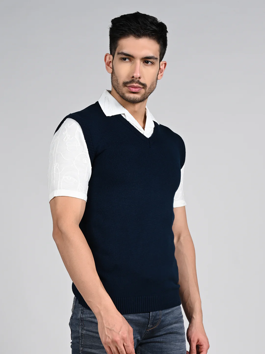 Killer Men V Neck Sleeveless Navy Sweaters - Image 6