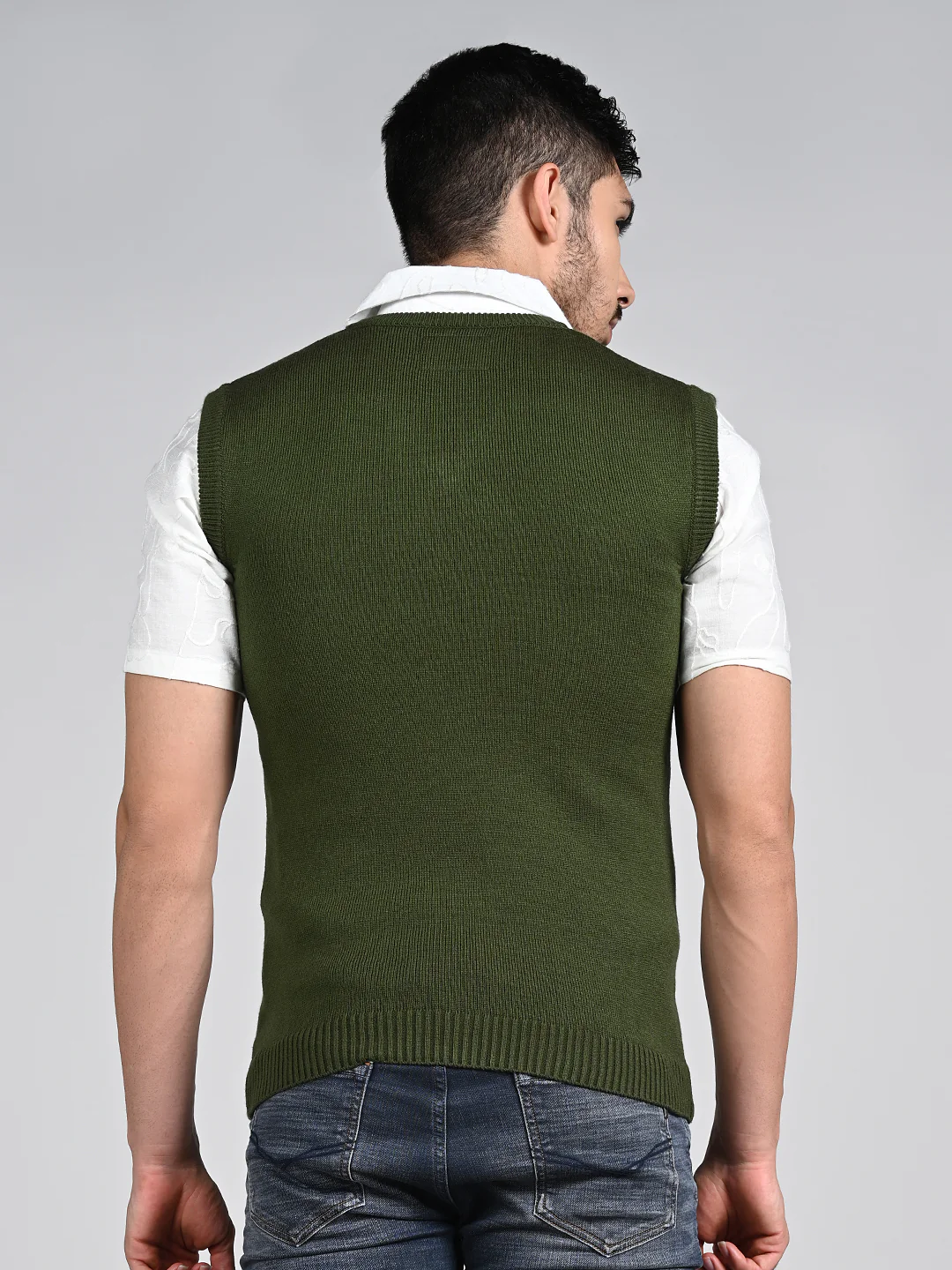 Killer Men V Neck Sleeveless Olive Sweaters - Image 7