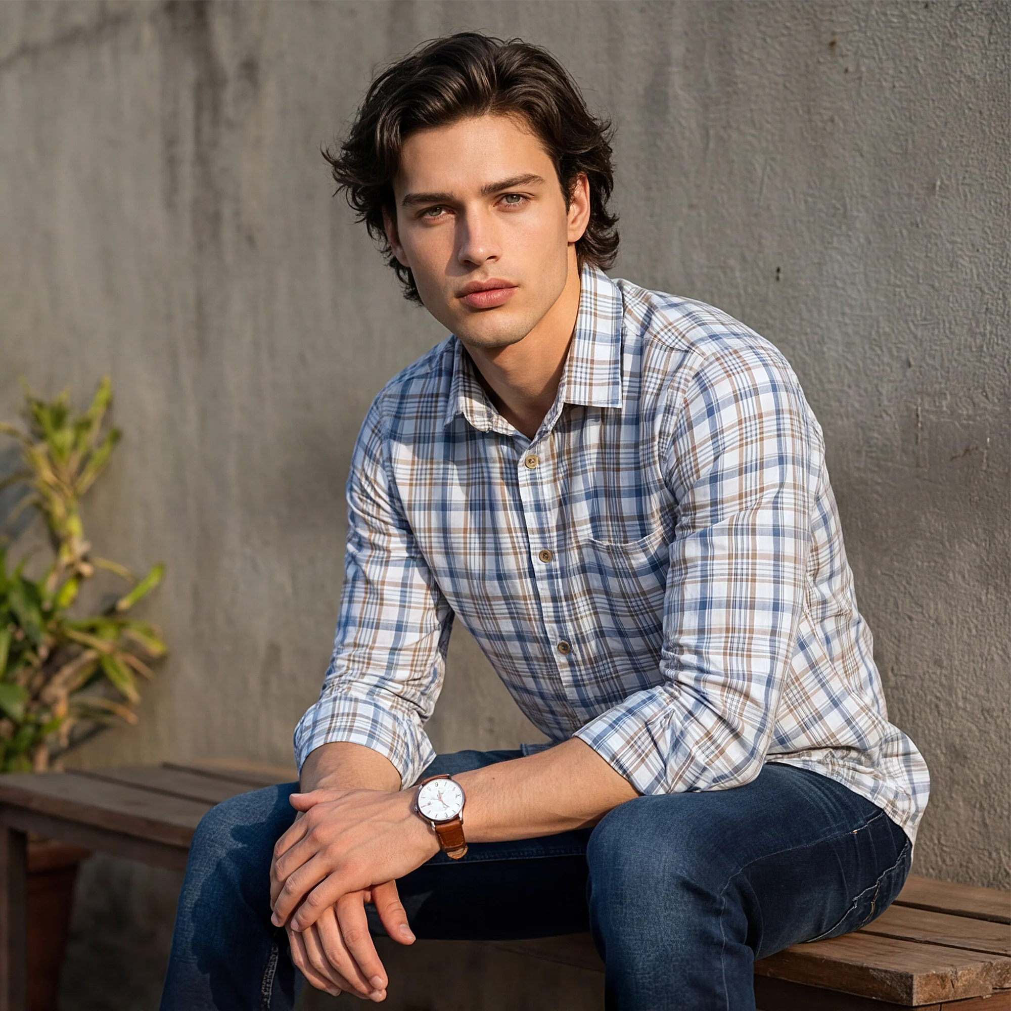 Full Sleeves Slim Fit White Classic Checks Shirt - Image 2