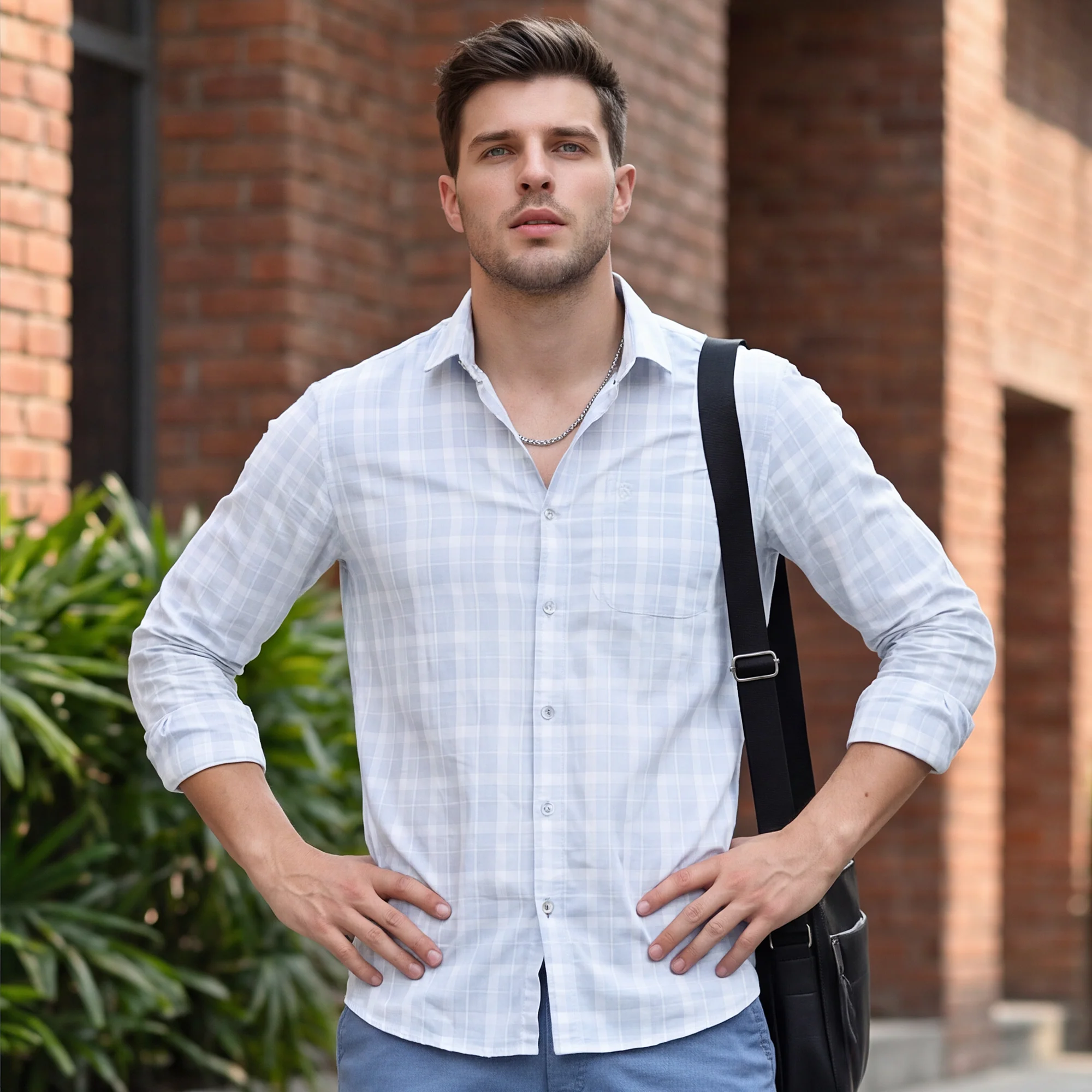 Full Sleeves Slim Fit White Structured Checks Shirt - Image 2