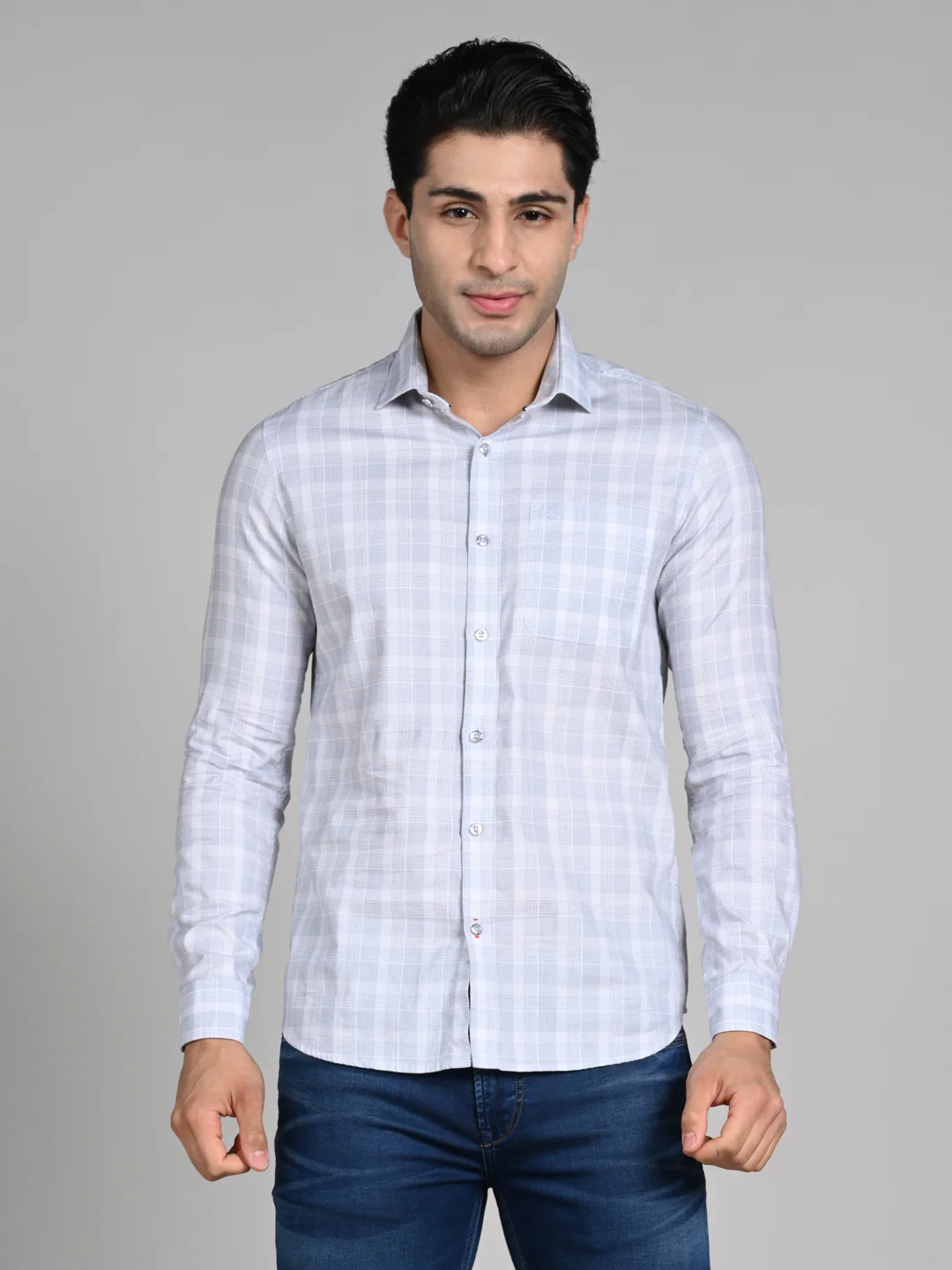 Full Sleeves Slim Fit White Structured Checks Shirt - Image 4