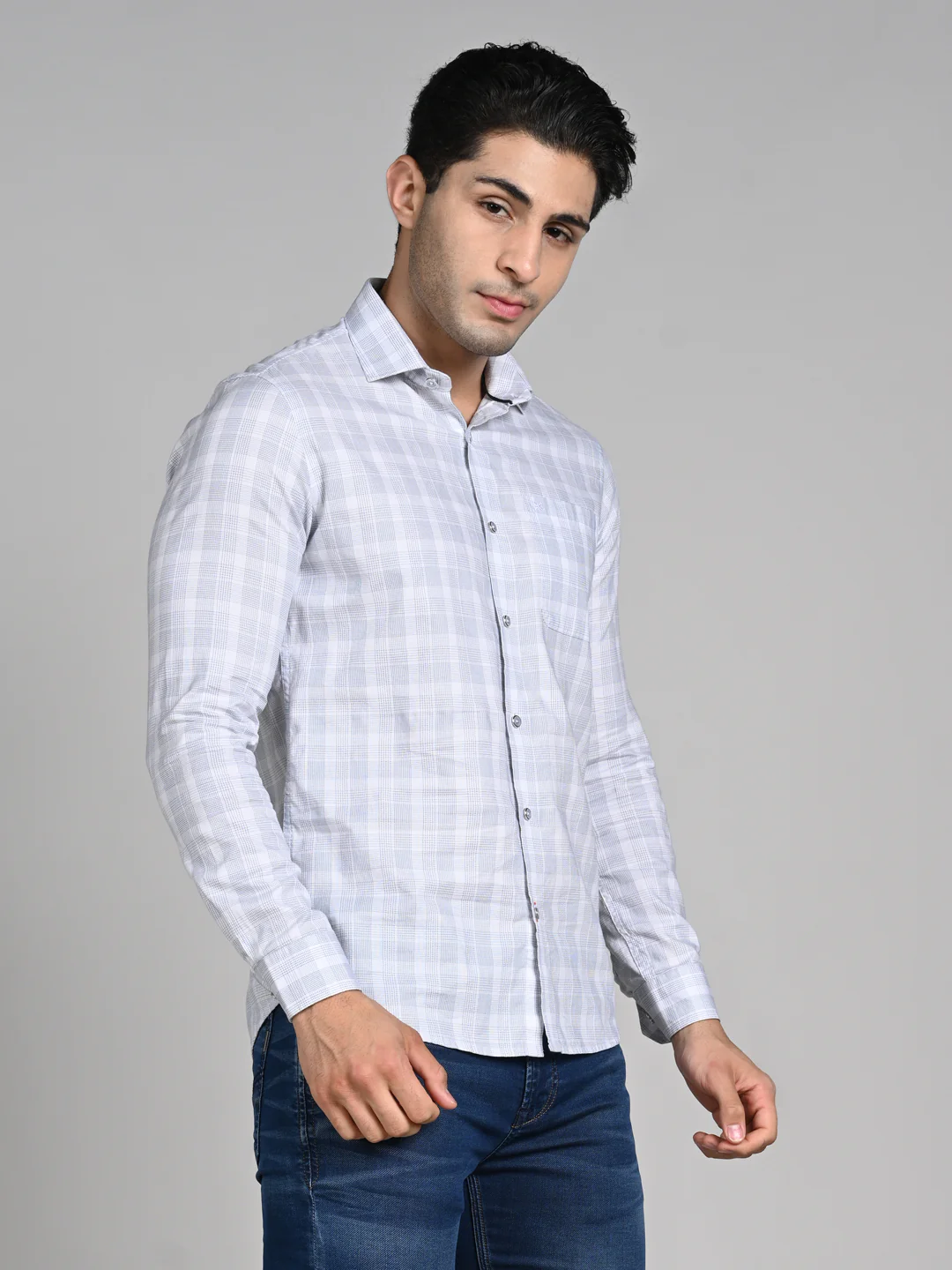 Full Sleeves Slim Fit White Structured Checks Shirt - Image 5